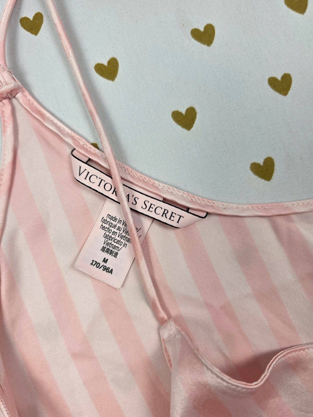 Victorias Secret PINK Stripe Tank Top babydoll Satin Silky Medium