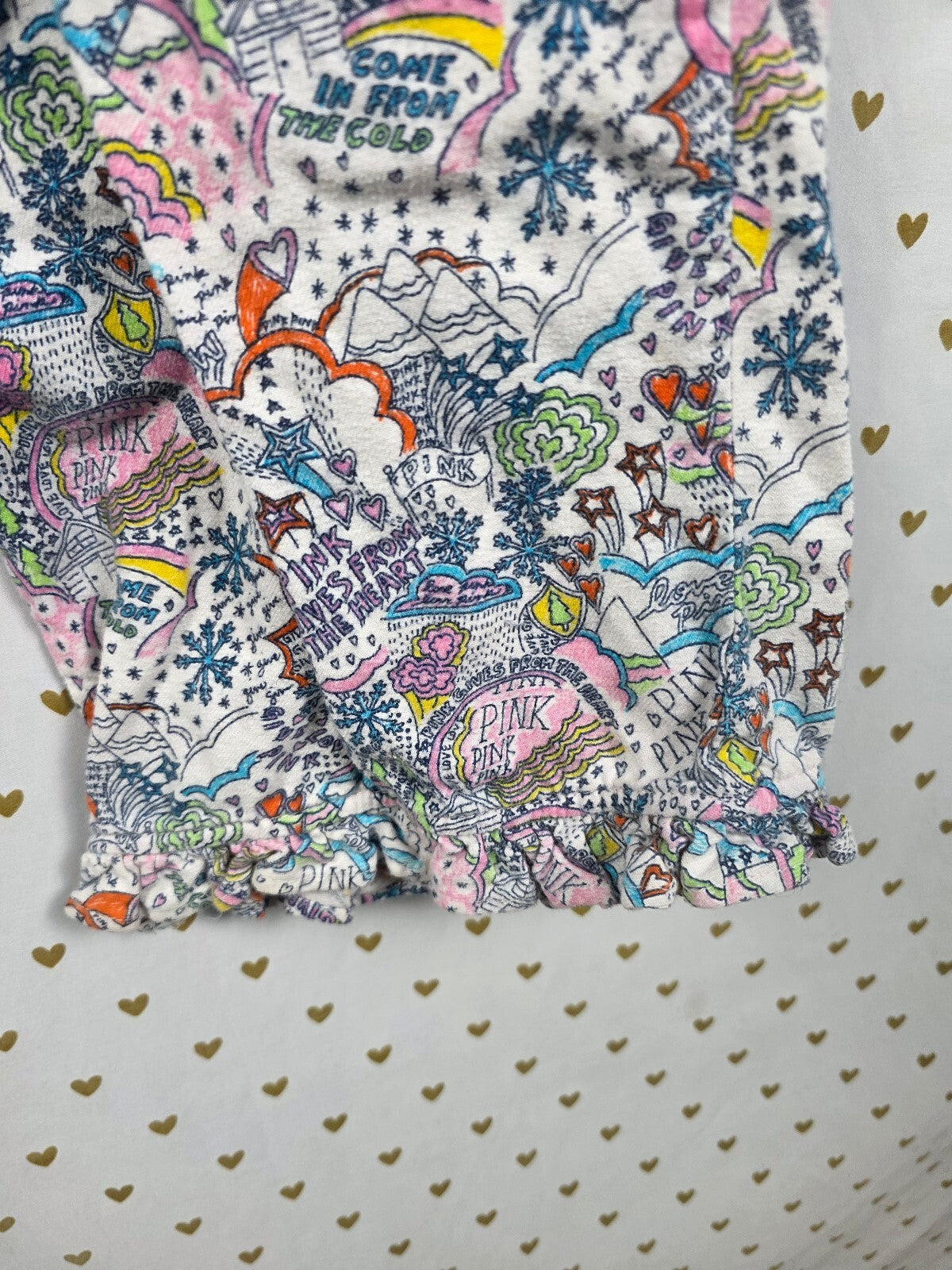 Victorias Secret Pink Vintage Doodle Ruffled XS  Sleep Pants Pajama PJ Bottoms