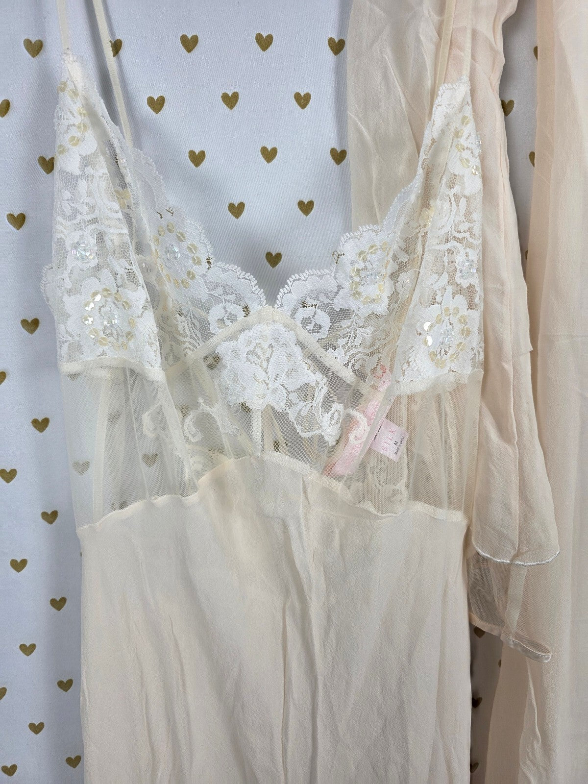 Vintage 2000 Victoria’s Secret 100% Silk Nightgown Robe Set Lace Beaded M/L