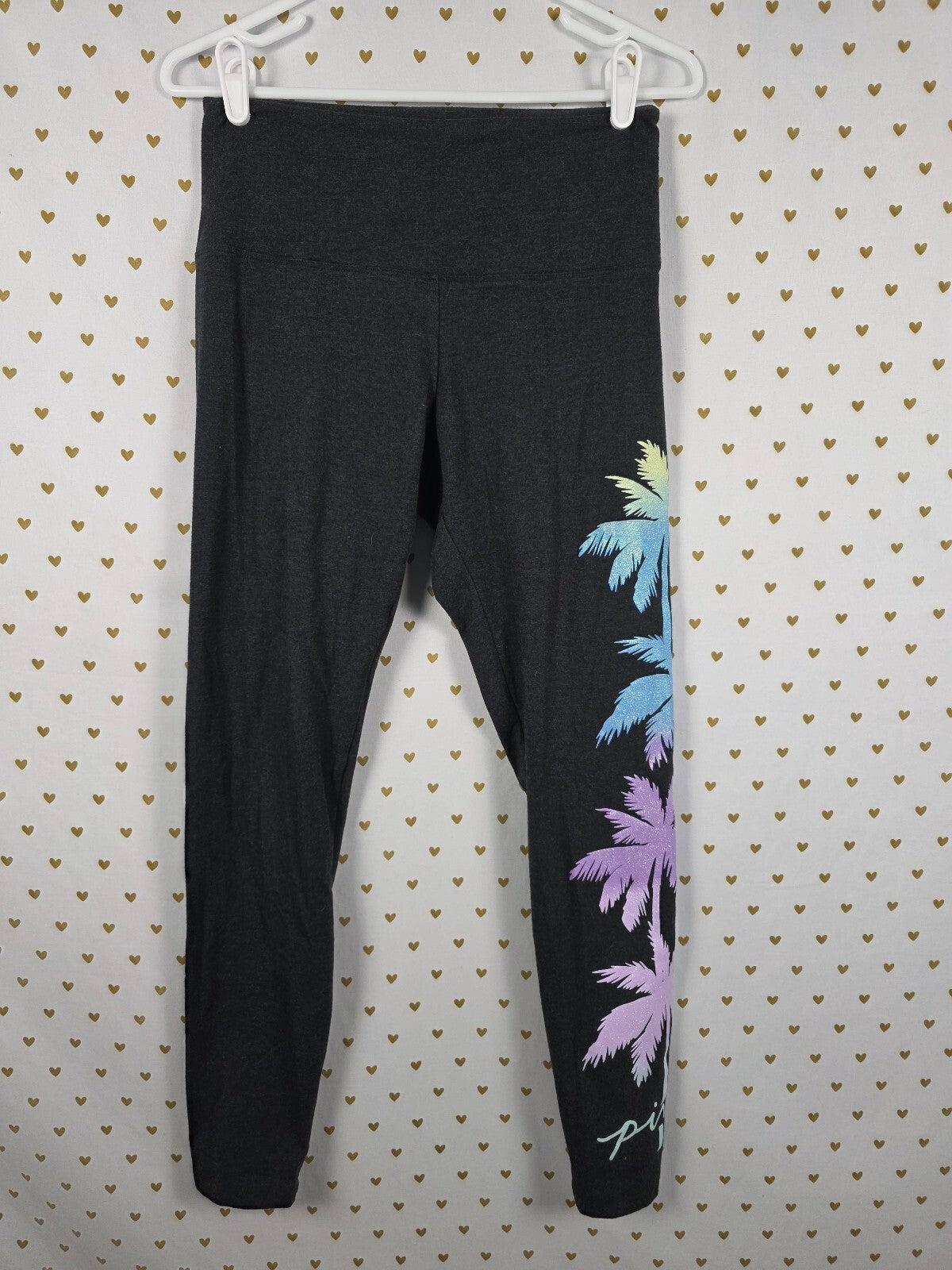 Victorias Secret PINK Glitter Palm BLING NWT Tee shirt Yoga Pants SET MED LARGE