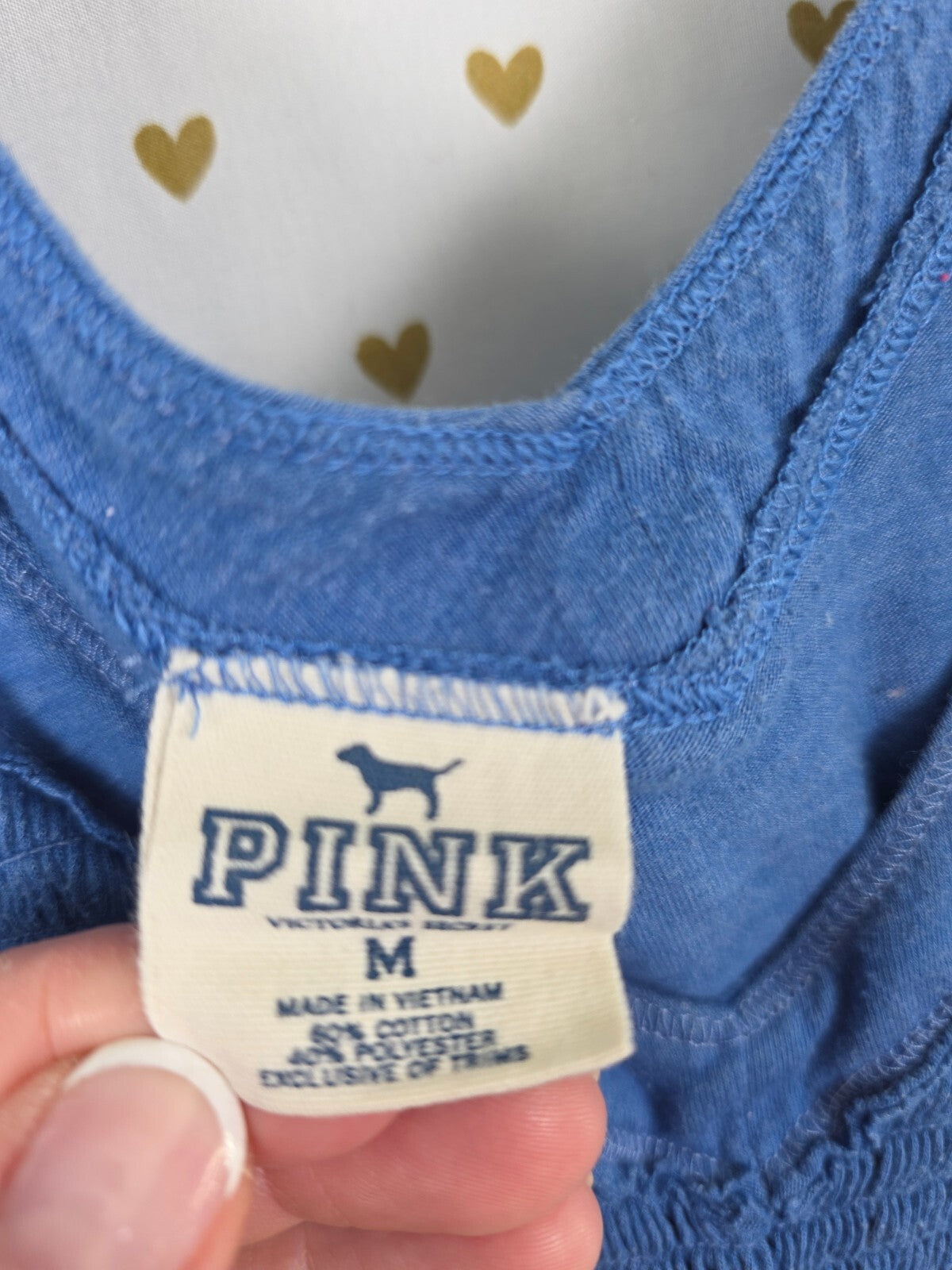Vintage Victoria's Secret PINK Blue Smocked Babydoll Tank Top Eyelet Trim M