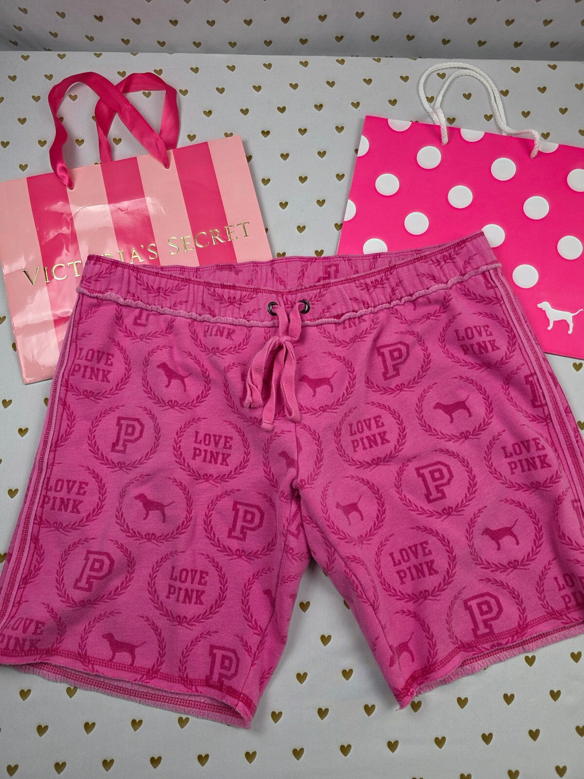 Vintage Victoria's Secret PINK University All Over Print Fleece Shorts Pink M