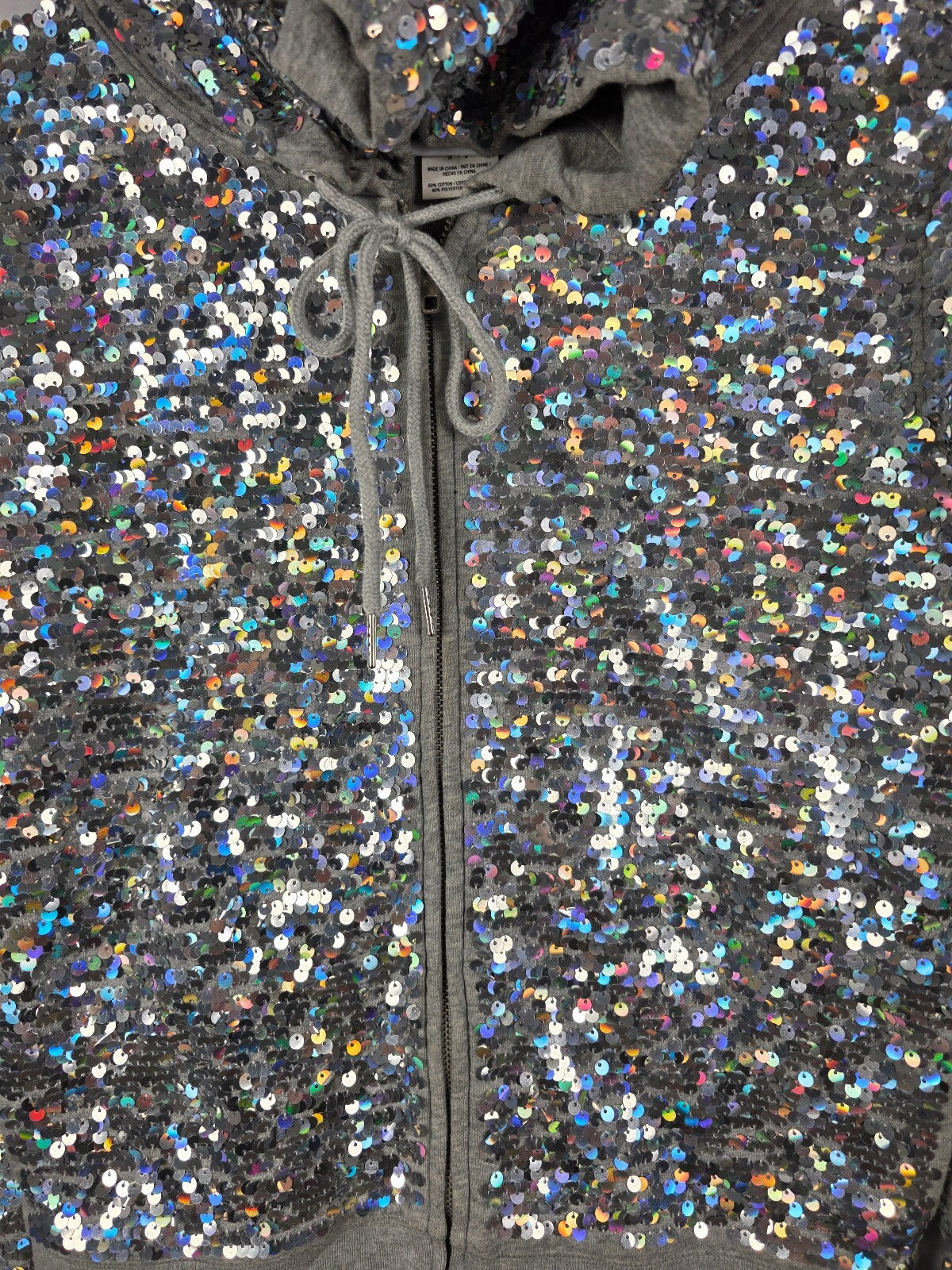 Victoria's Secret PINK Fashion Show 2013 Sequin Zip Hoodie Gray Small Y2K