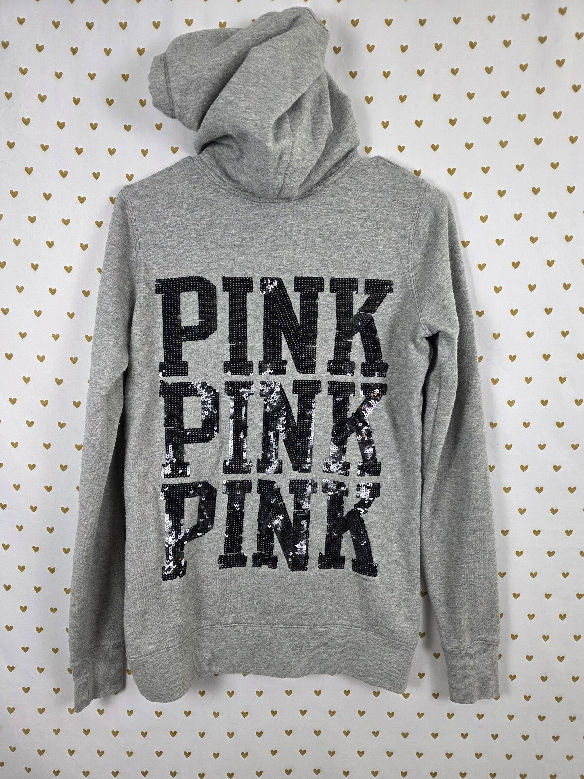 Victorias Secret Pink Bling Full zip Hoodie Sweater Sequined Logo Grey XS