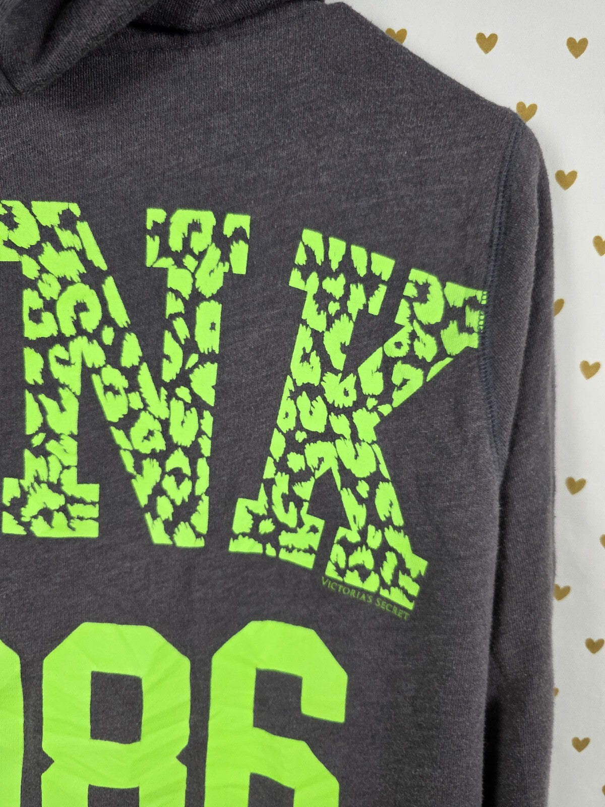 Victorias Secret Pink Neon Leopard Cheetah Logo Pullover Sweater Hoodie OVERSIZE