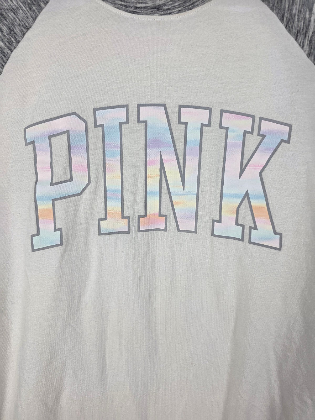 Victorias Secret PINK Raglan Rainbow Tee shirt Logo XS