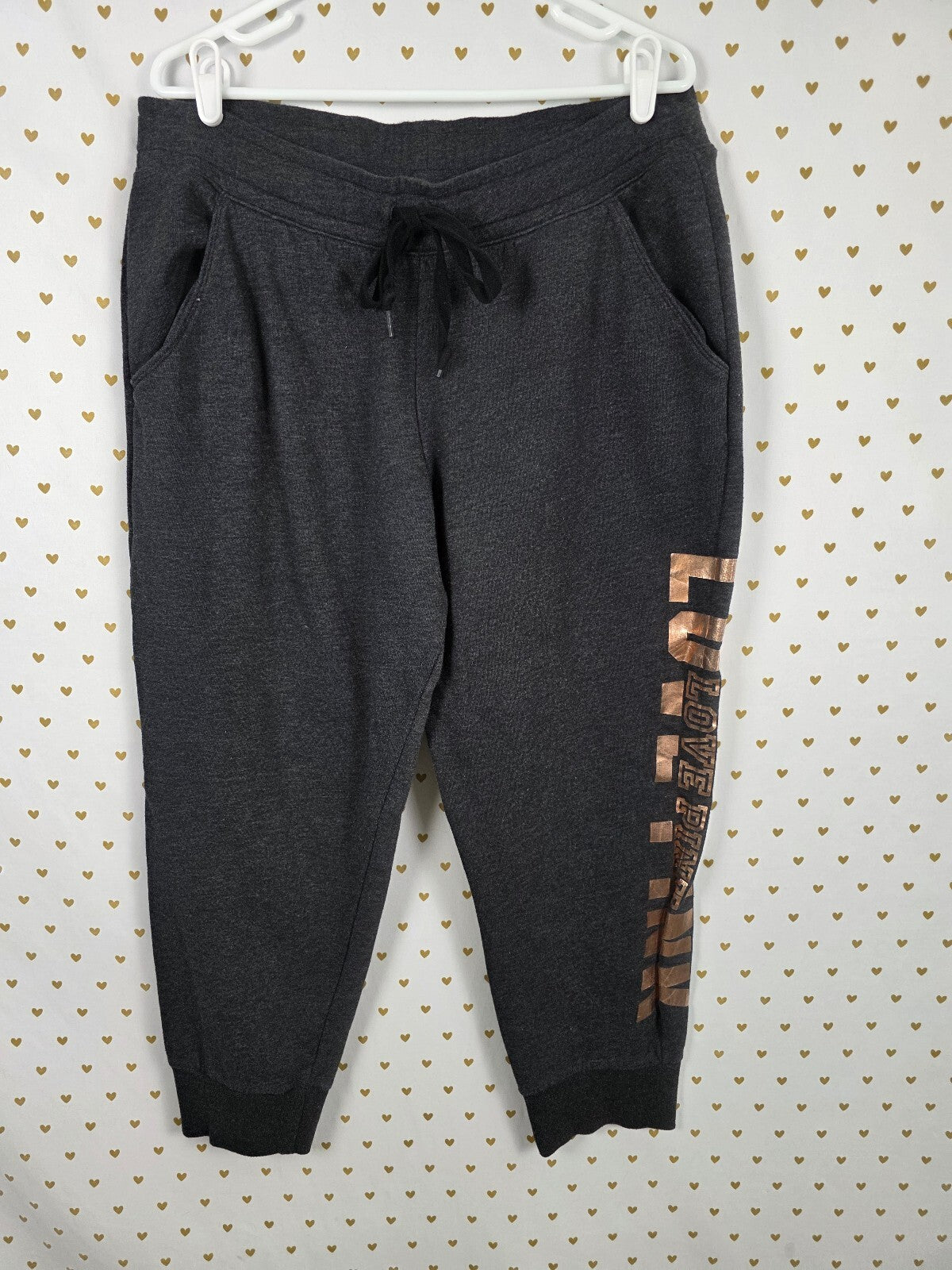Victorias Secret PINK XL Rose Gold Logo Tapered Joggers Sweats Grey