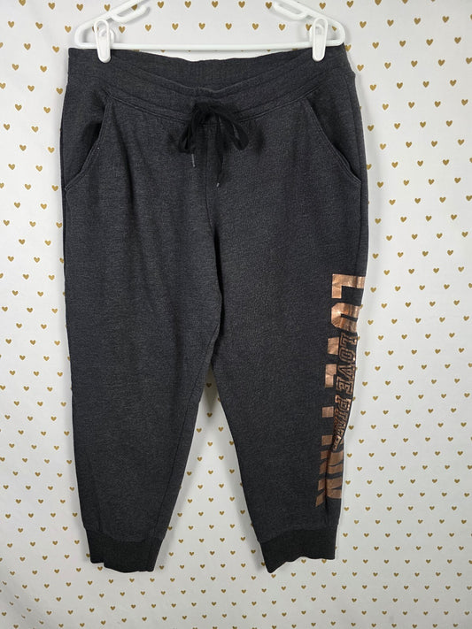 Victorias Secret PINK XL Rose Gold Logo Tapered Joggers Sweats Grey