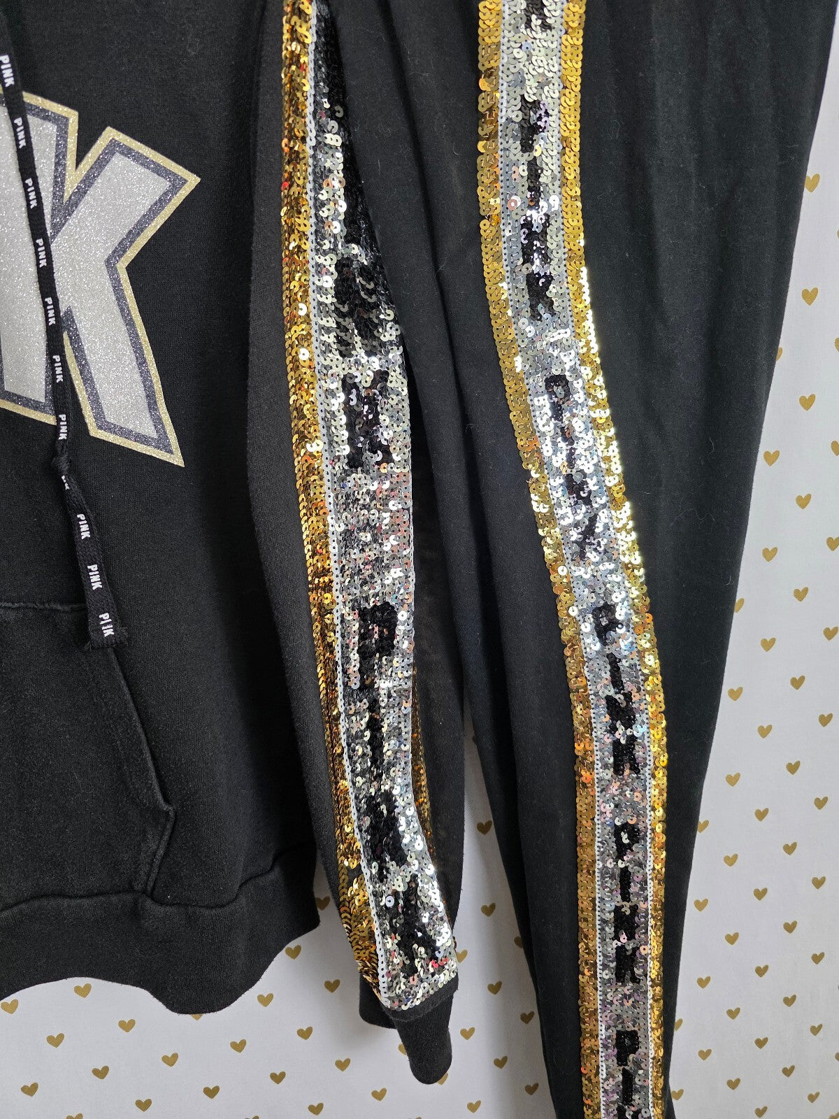 Victorias Secret Pink Bling Sequined Yoga Pants Hooded Jacket SET XS SM Outfit