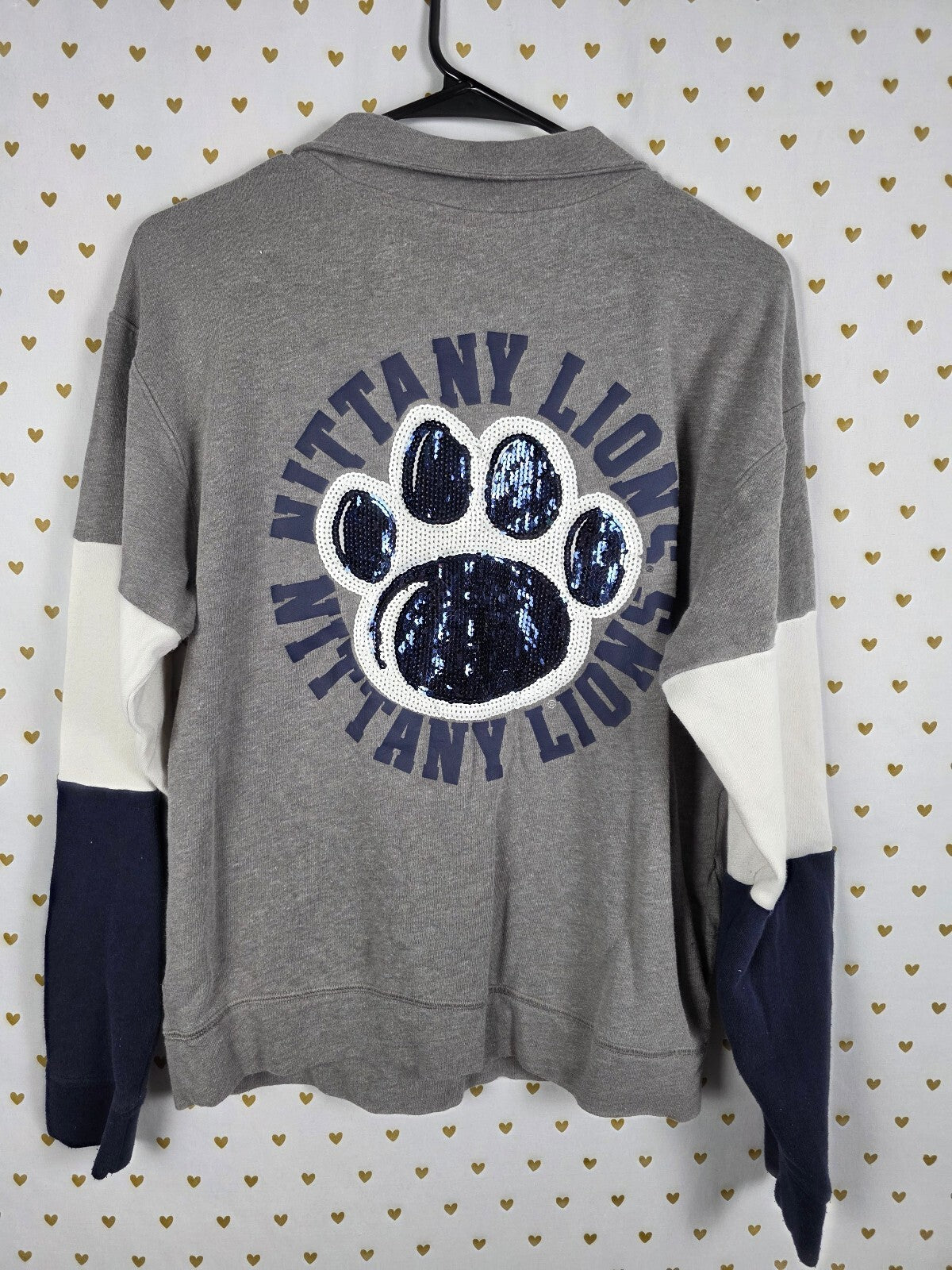 Victorias Secret Pink NITTANY LIONS Bling Paw Quarter Zip Sweater Shirt SMALL