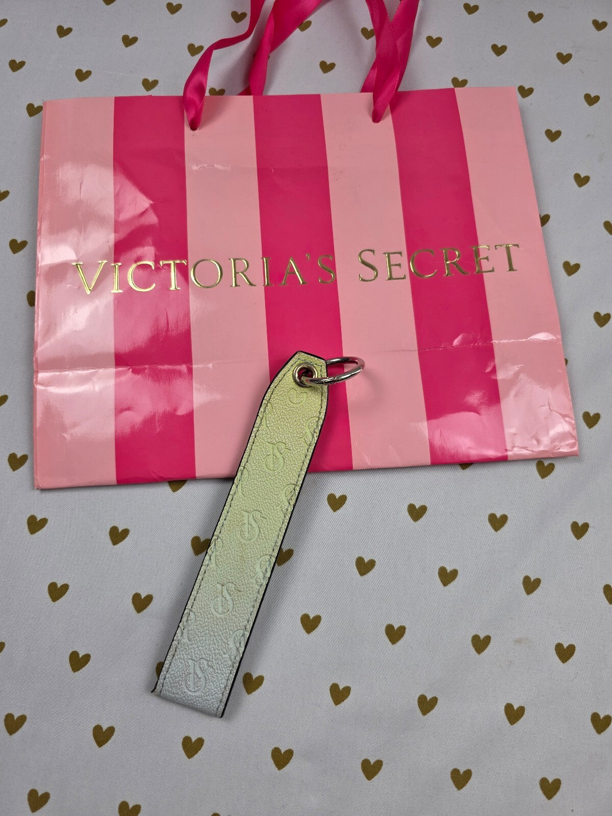 Victoria Secret Gradient wristlet strap keychain Logo Leather