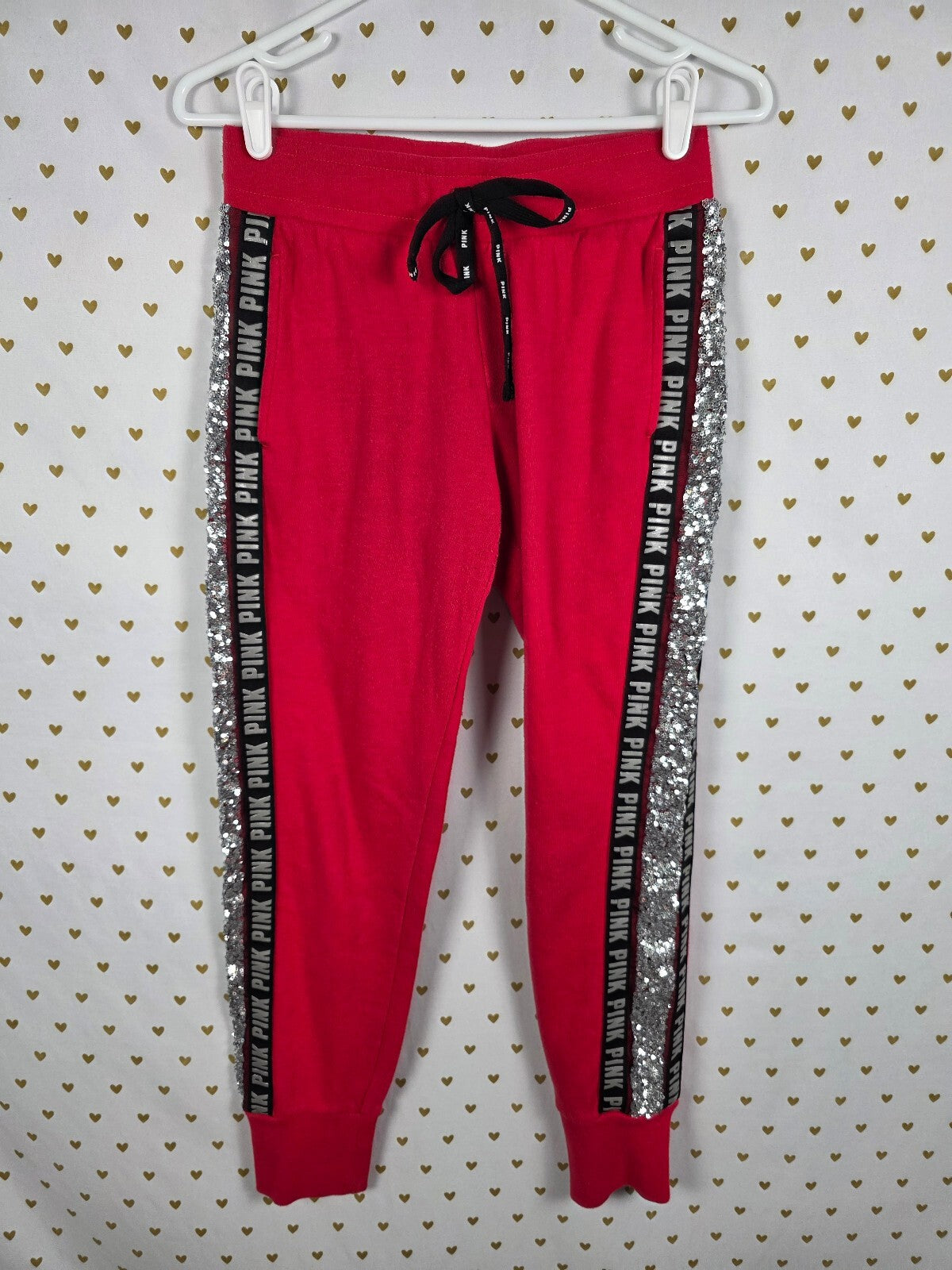 Victorias Secret Pink BLING DOG Mermaid Sequin SET Hoodie Sweats Red XS
