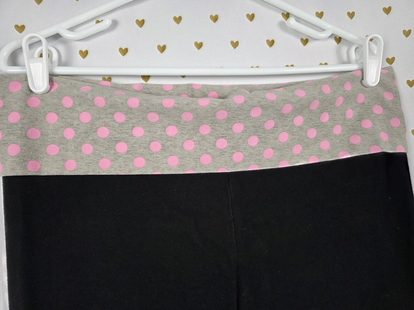 PINK Victoria's Secret Foldover Yoga Pants Campus Originals Polka Dot LOVE Flare