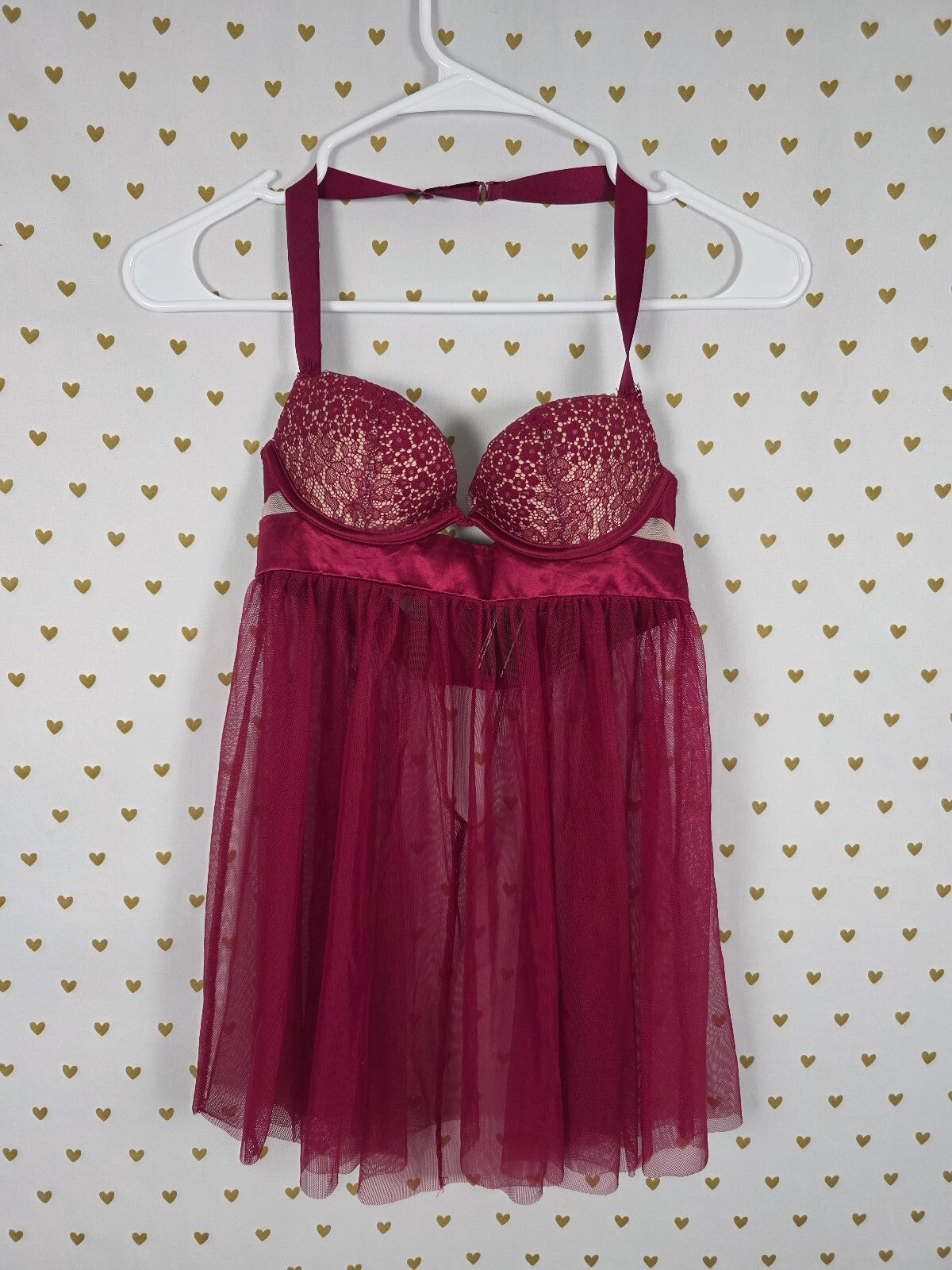 Victorias Secret Sexy Tulle Push Up Babydoll Halter 32A Lingerie