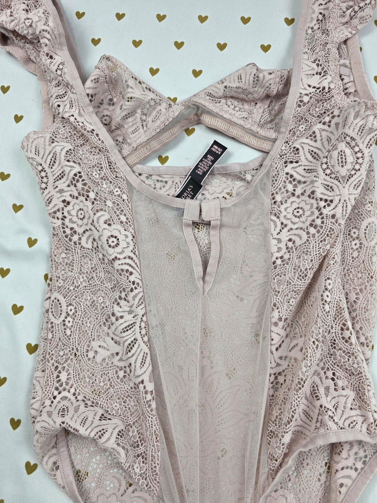 Victorias Secret Lace Thong Stretch Bodysuit Teddy Sheer Button Crotch SMALL