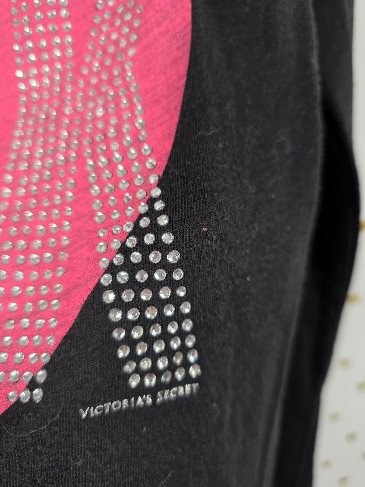 Victorias Secret PINK Vintage BLING heart Y2k Studded Long Sleeve Tee shirt Med