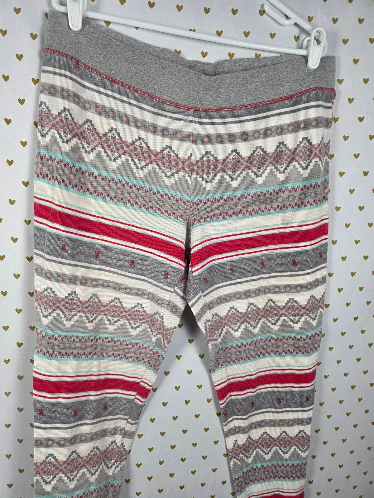 Victorias Secret geometric Thermal Waffle Sleep Set Henley Tapered Pants XL