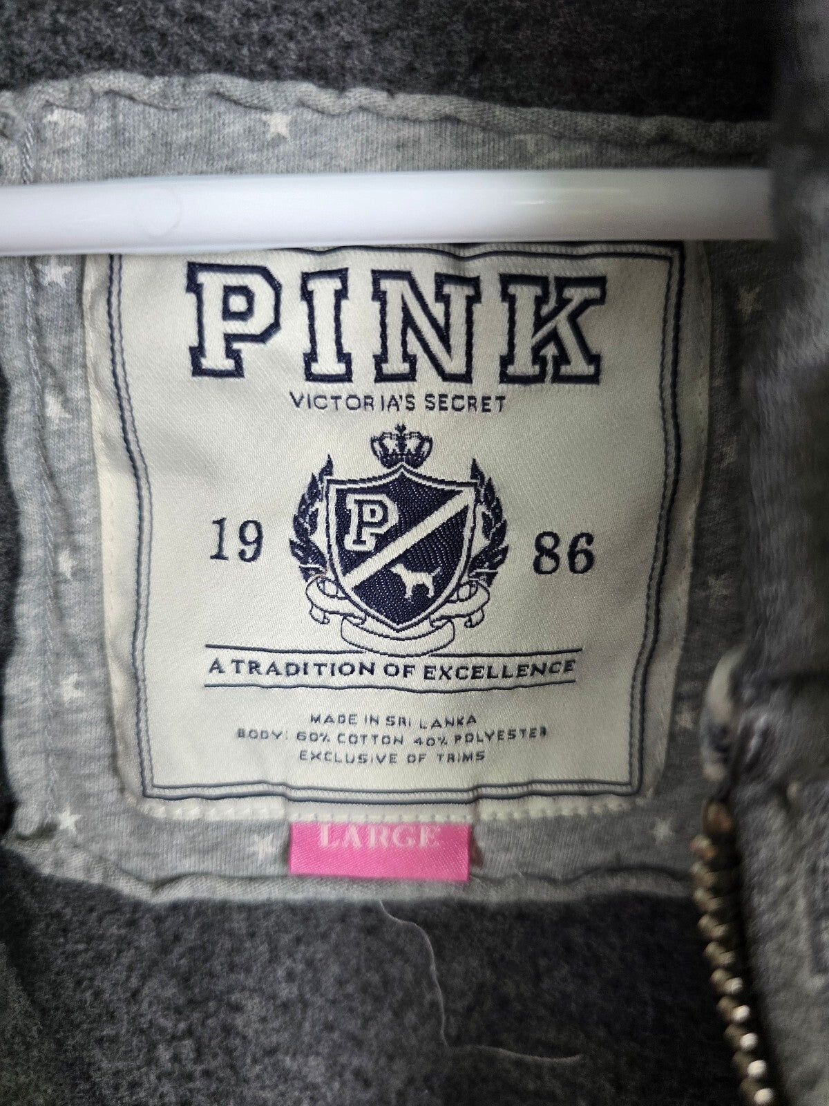 Victorias Secret Pink Vintage Y2k Large Grey Full Zip Hoodie Jacket Logo HTF