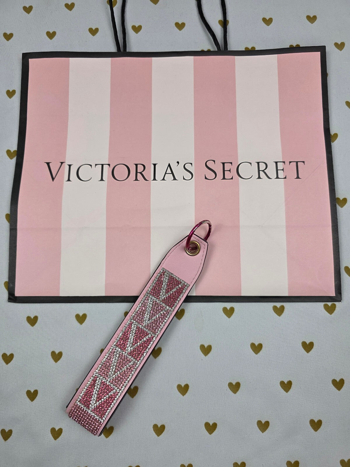 Victoria Secret BLING wristlet strap keychain Rhinestone Handle Studded Pink
