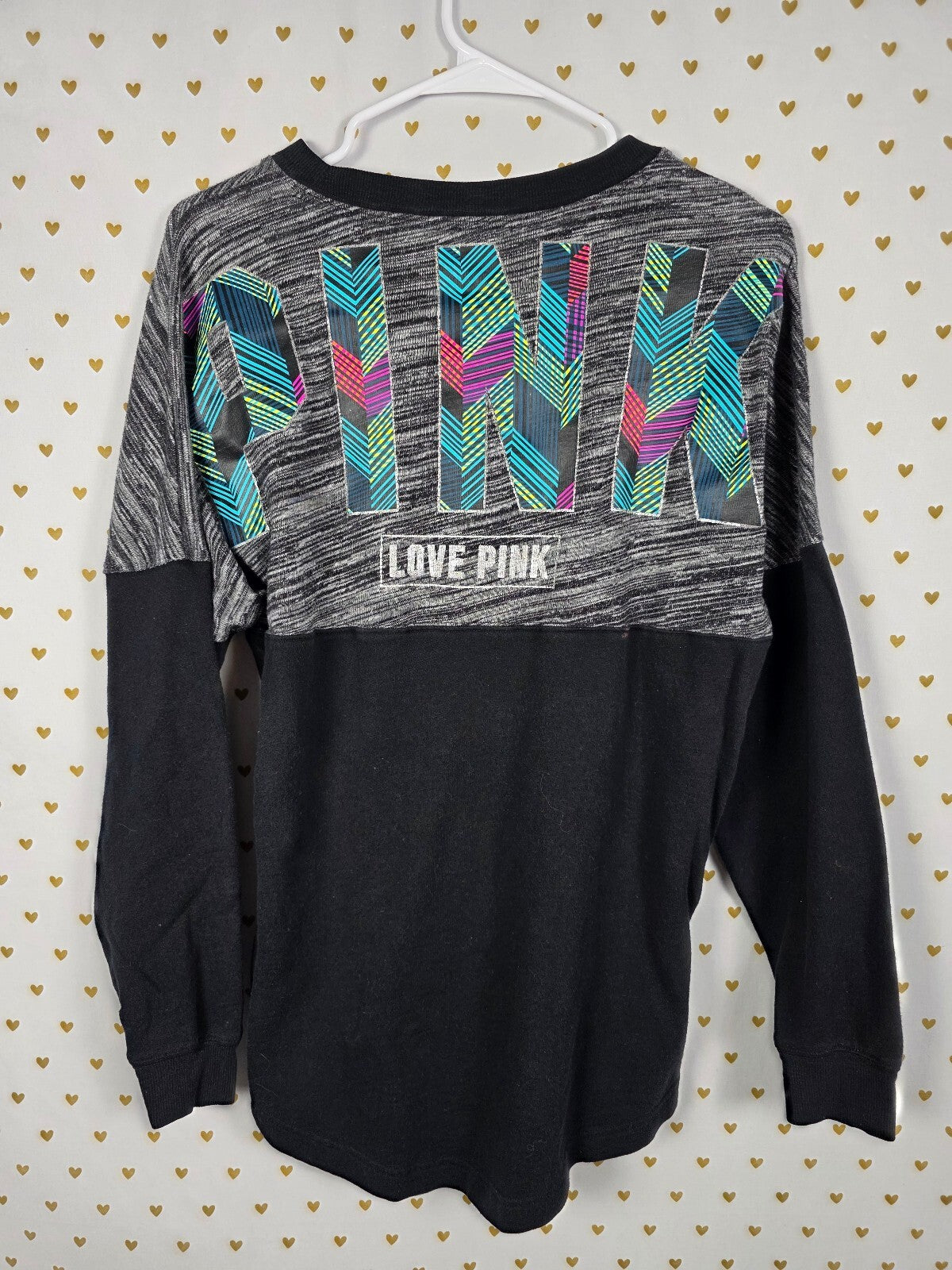 Victorias Secret PINK Geometric Logo Long sleeve Sweater Shirt SMALL