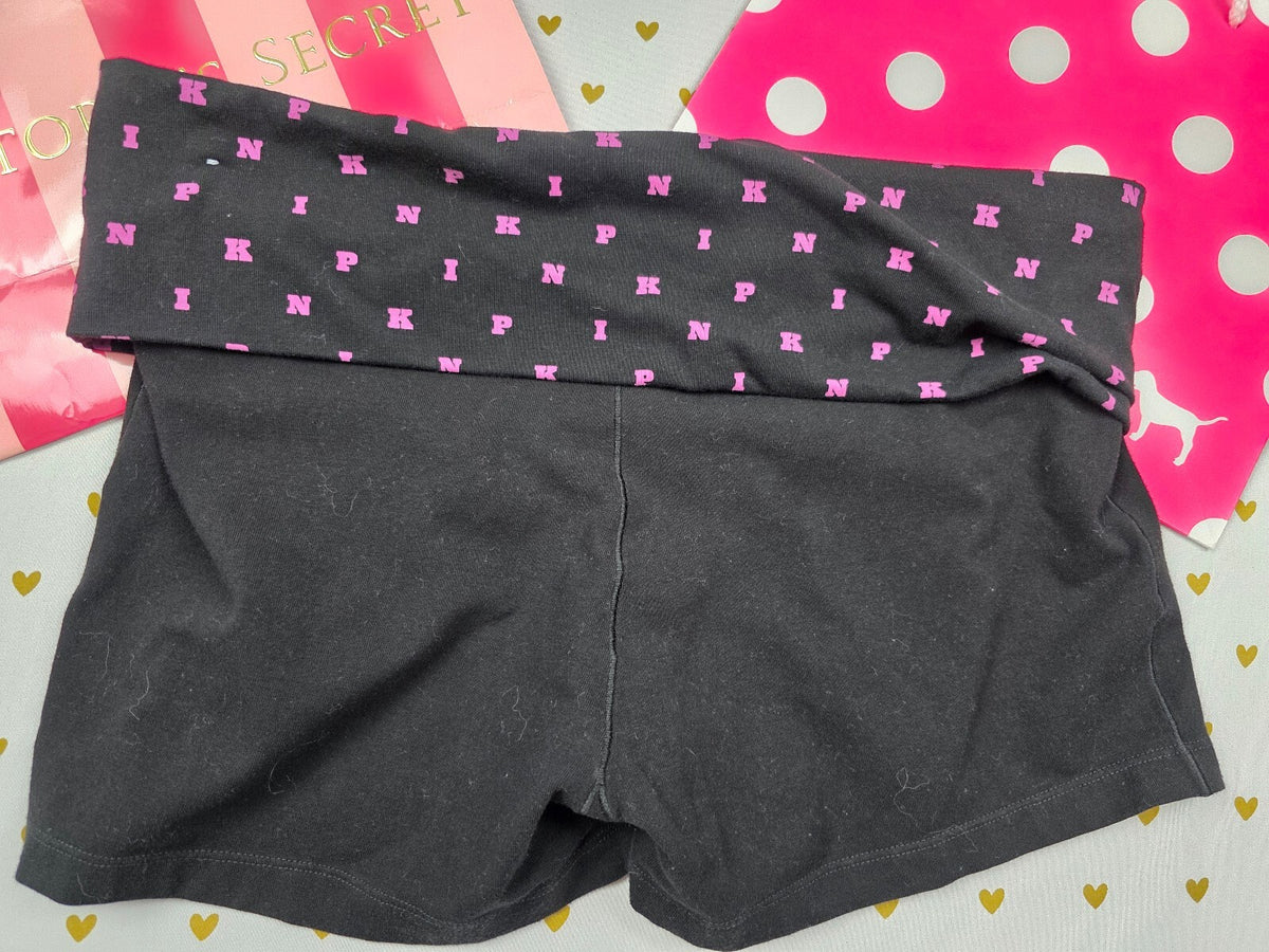 Victorias Secret PINK Foldover Yoga Shorts Logo Stretch Large