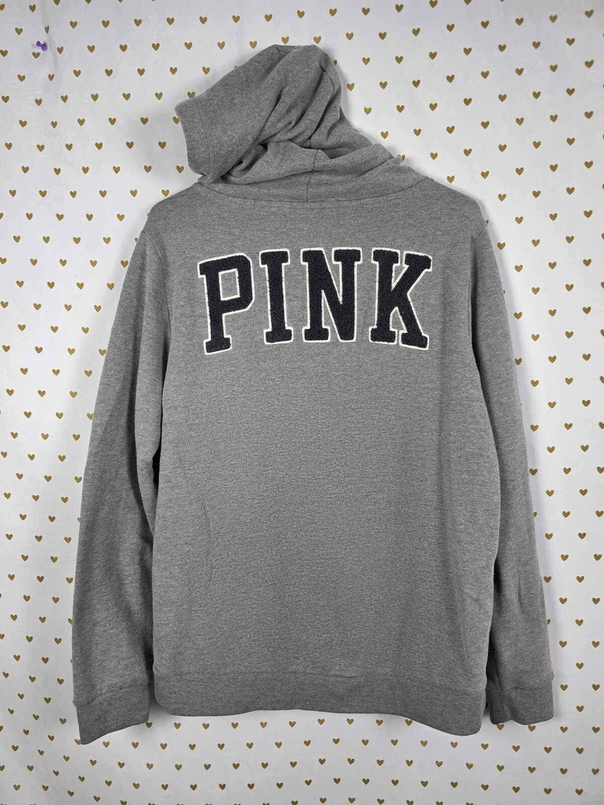 Victorias Secret Pink Raised Embroidered Logo Full zip hoodie jacket LARGE