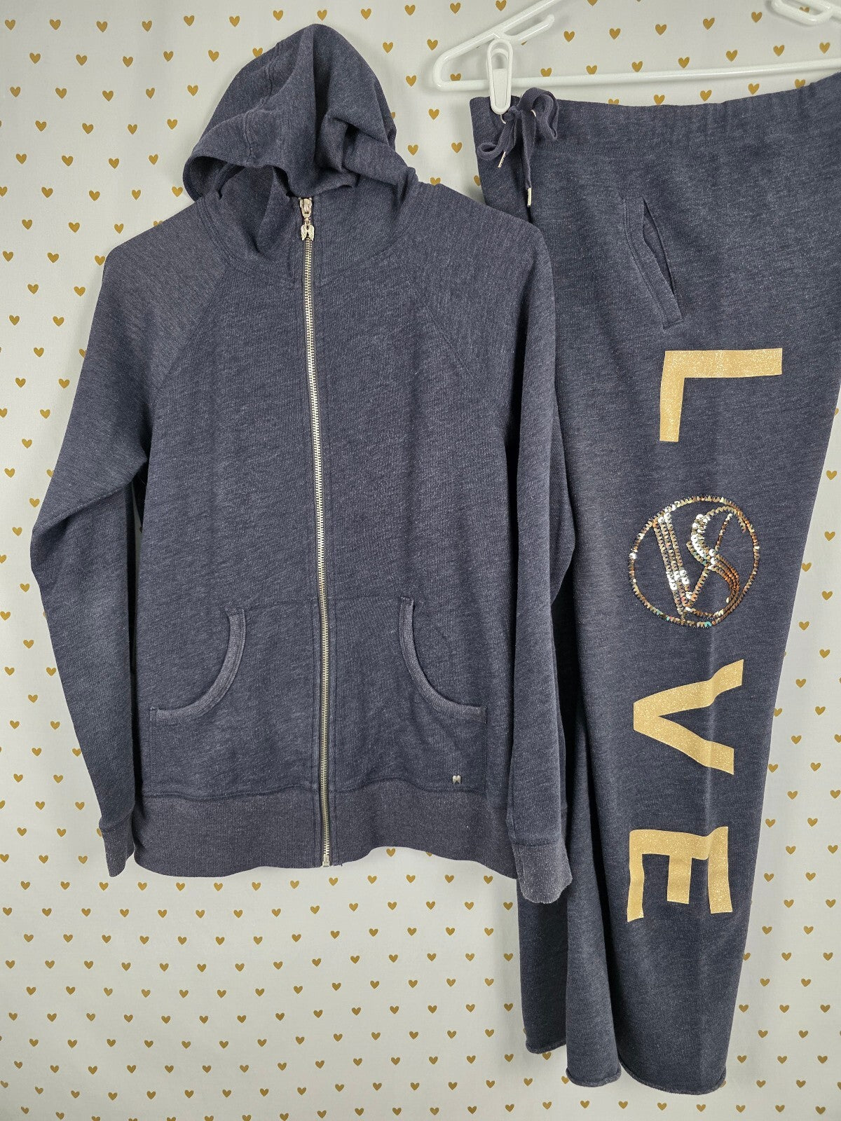 Victoria's Secret VS LOVE ANGELS Sequin Bling Hoodie Sweatpants Matching Set M