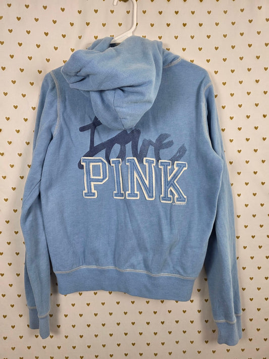 Victorias Secret Pink Vintage y2k Large Blue Full Zip Hoodie Jacket Love