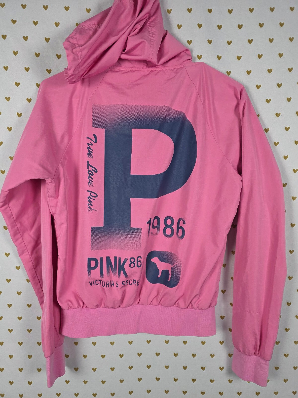 Victoria's Secret PINK Windbreaker Jacket S Pink Hooded Full Zip 1986 Logo