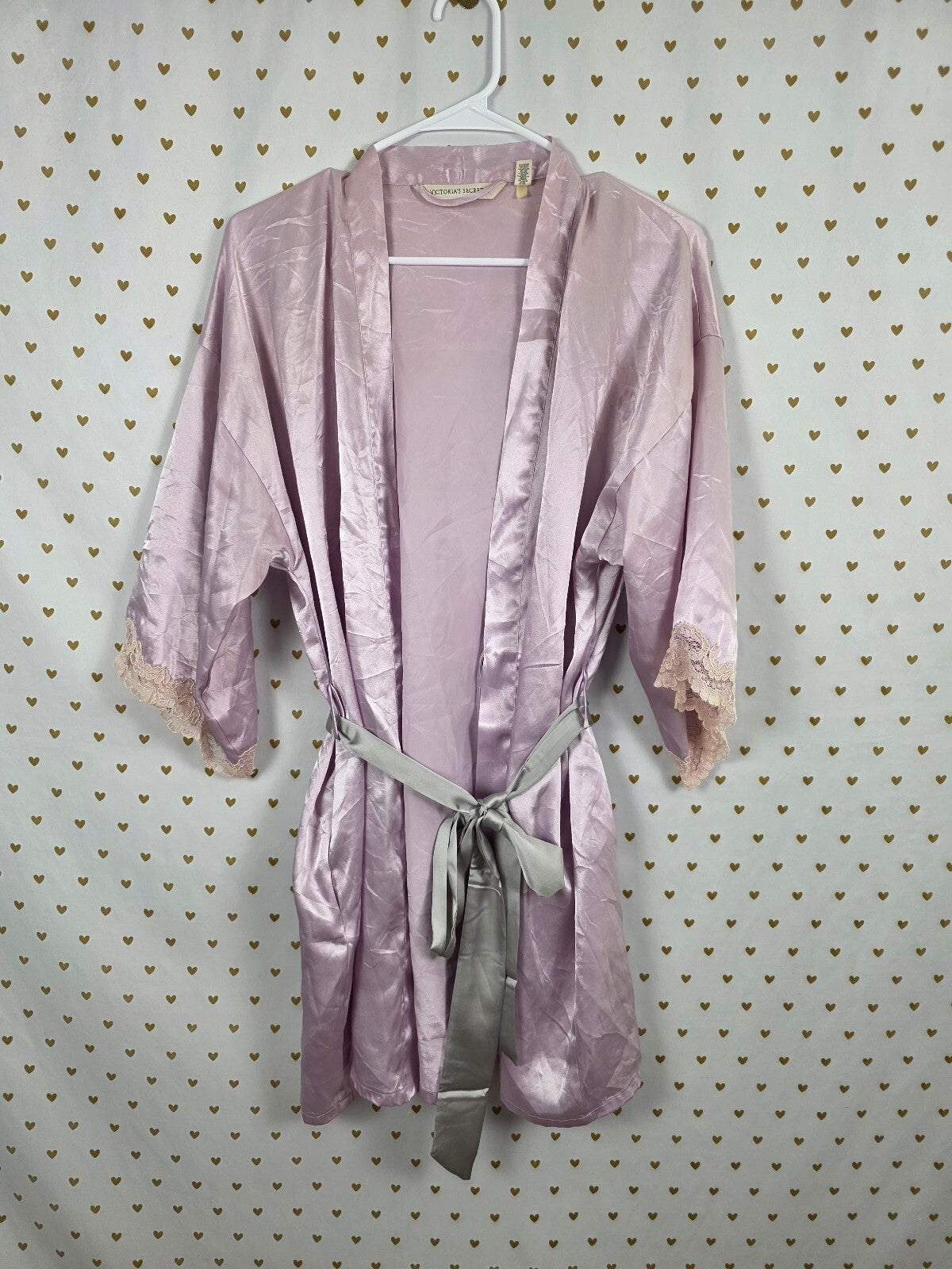 Victorias Secret Vintage Heart Label Lace Satin Silky Robe XS