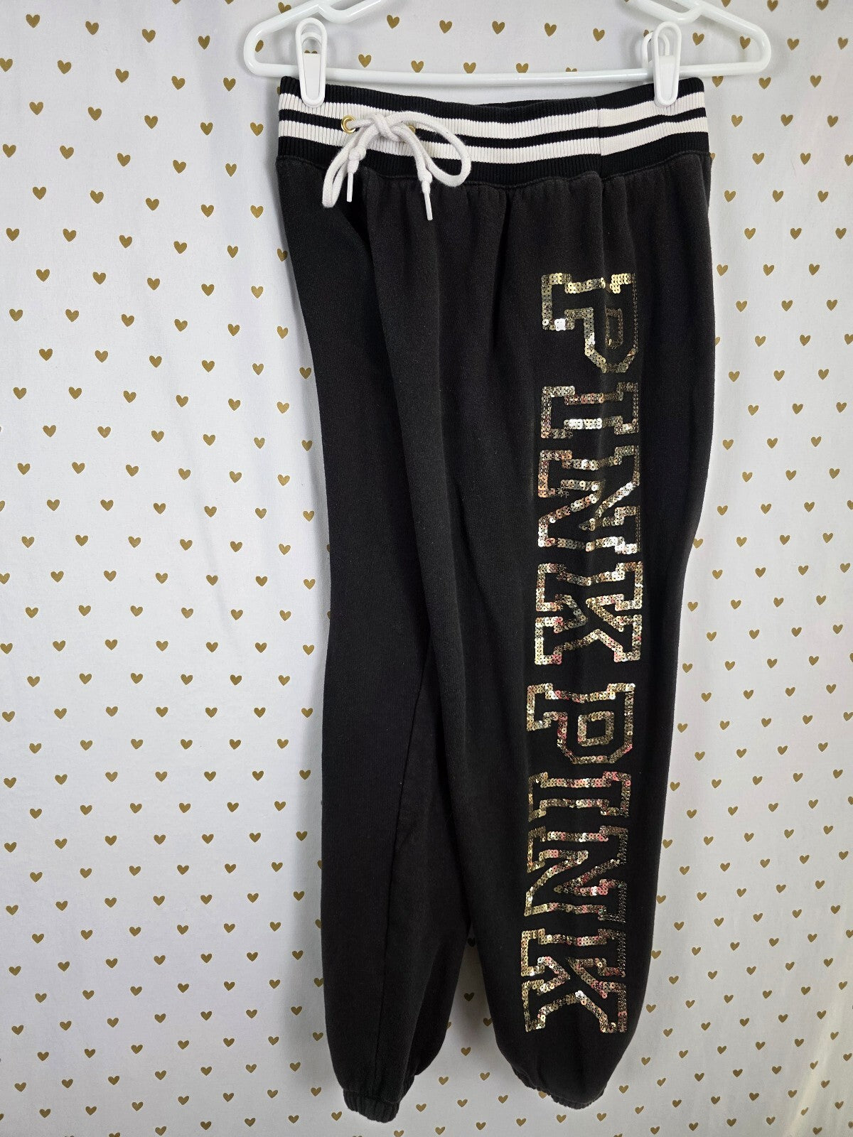 Victorias Secret Pink Rose Bling SET Hooded Sweater sequined Sweatpants Small