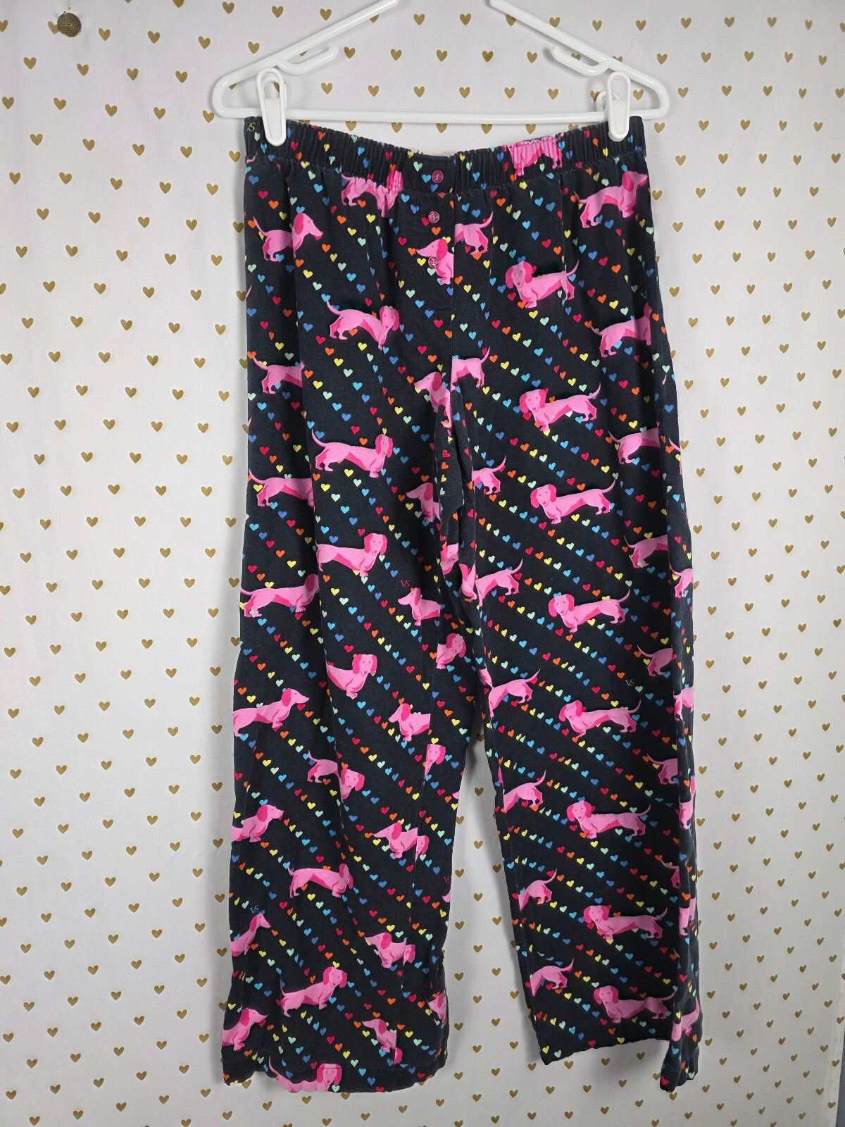 Victoria's Secret Vintage Dachshund Dog Hearts Pajama Set M 100% Cotton RARE
