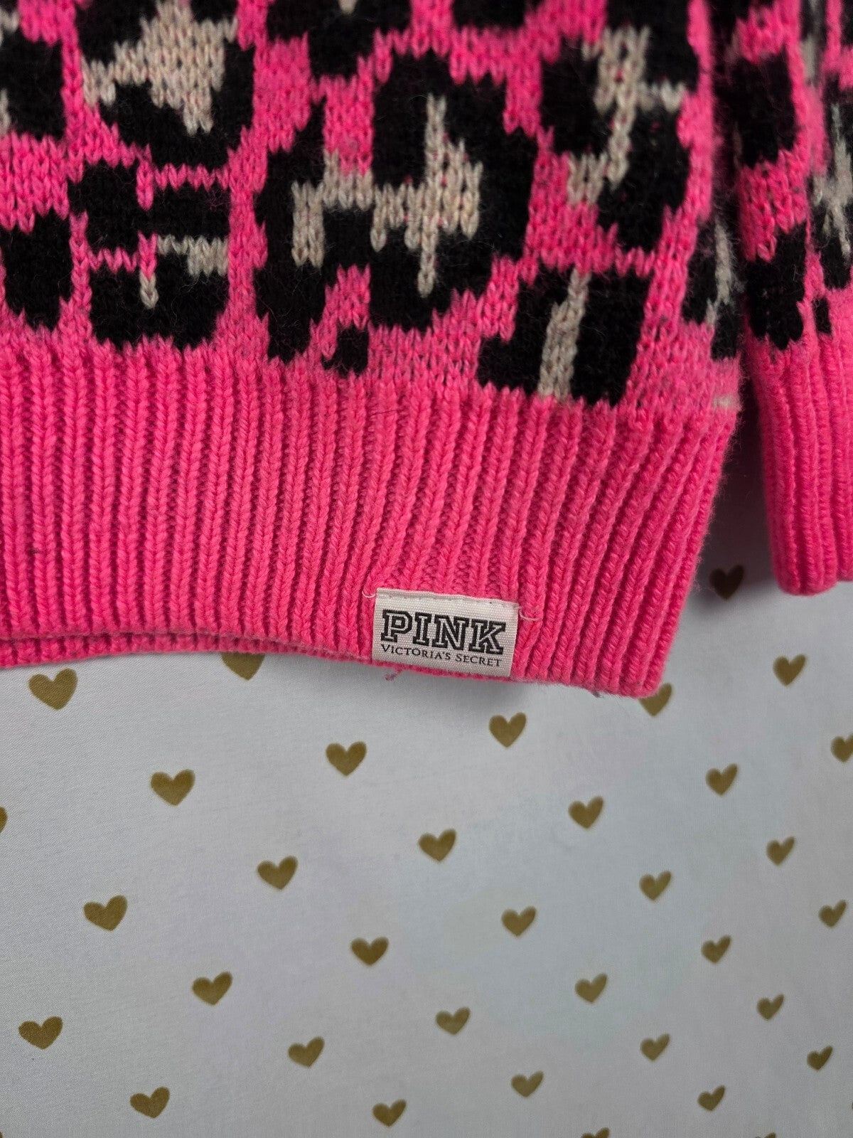 Victoria's Secret PINK Leopard Cheetah Sweater Oversized Knit Pullover Neon M