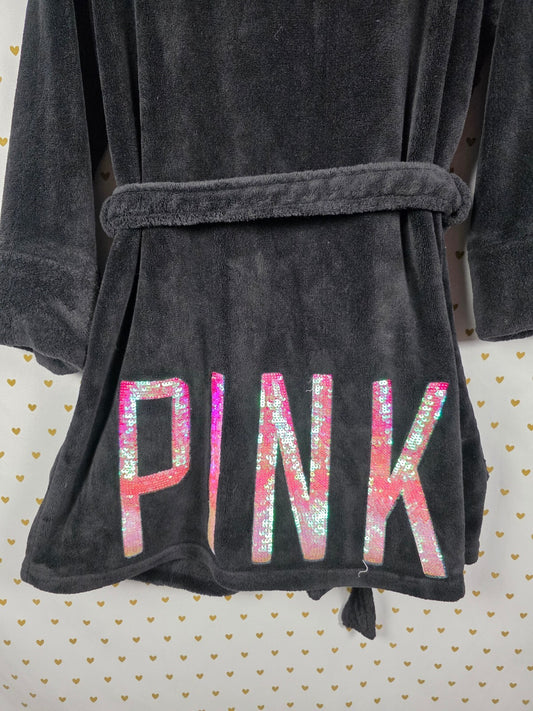 Victorias Secret Soft Fluffy Logo BLING Iridescent Warm Black Robe ONE SIZE FITS