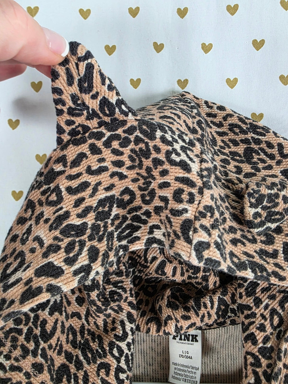 Victoria's Secret PINK Leopard Thermal Cat Ear Hooded Onesie Pajama L