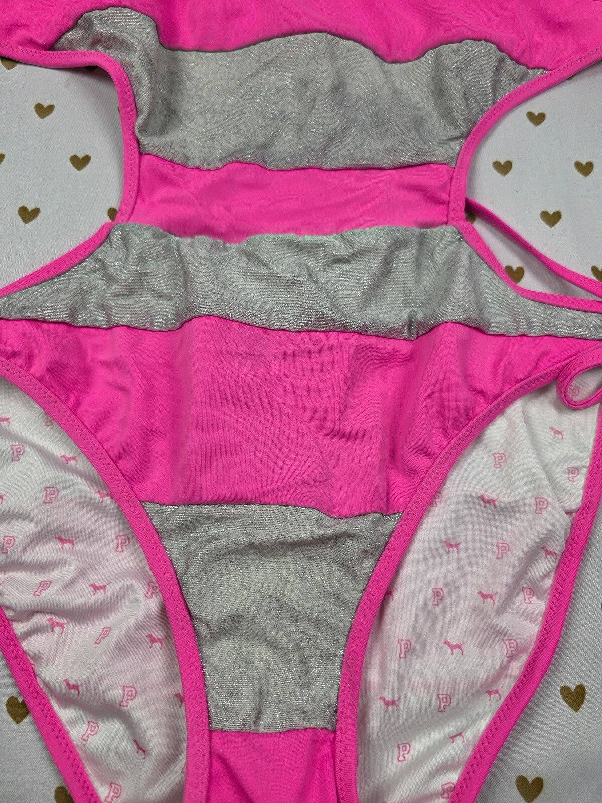 NEW RARE VINTAGE 08 Victoria's Secret PINK Monokini Cutout One Piece Stripes M