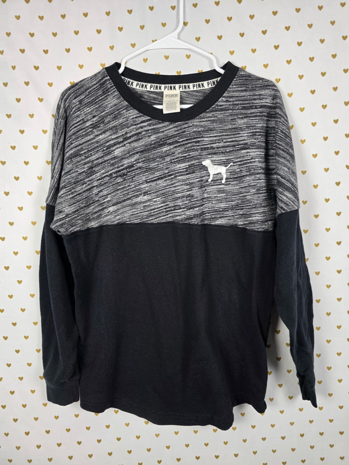Victorias Secret PINK Geometric Logo Long sleeve Sweater Shirt SMALL