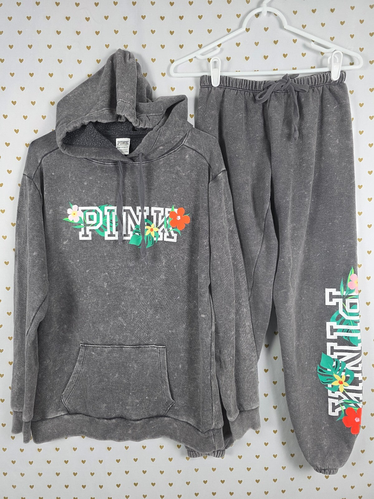 Victorias Secret Pink Hawaiian Floral Pullover Hoodie Sweats SET XS 2pc Outfit