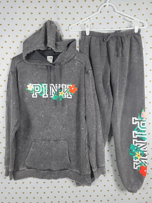 Victorias Secret Pink Hawaiian Floral Pullover Hoodie Sweats SET XS 2pc Outfit