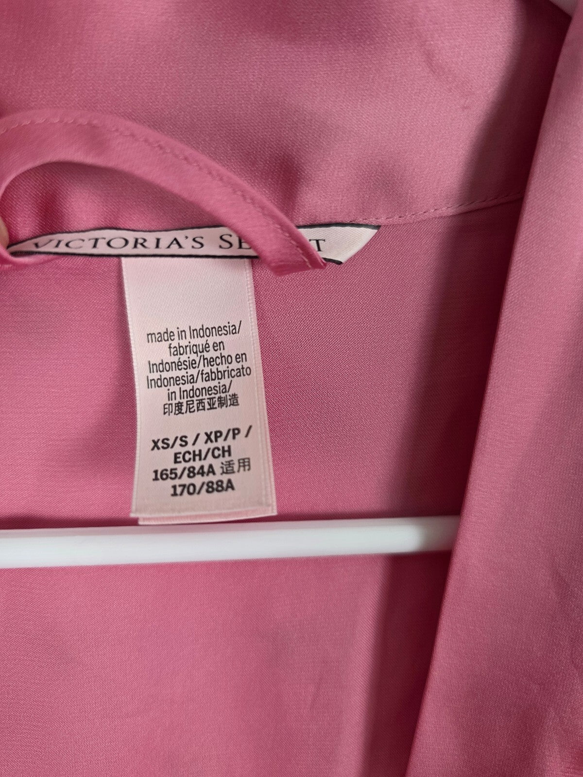 Victorias Secret Satin Silky Robe Pink Ruffle Flutter Lounge XS SMALL