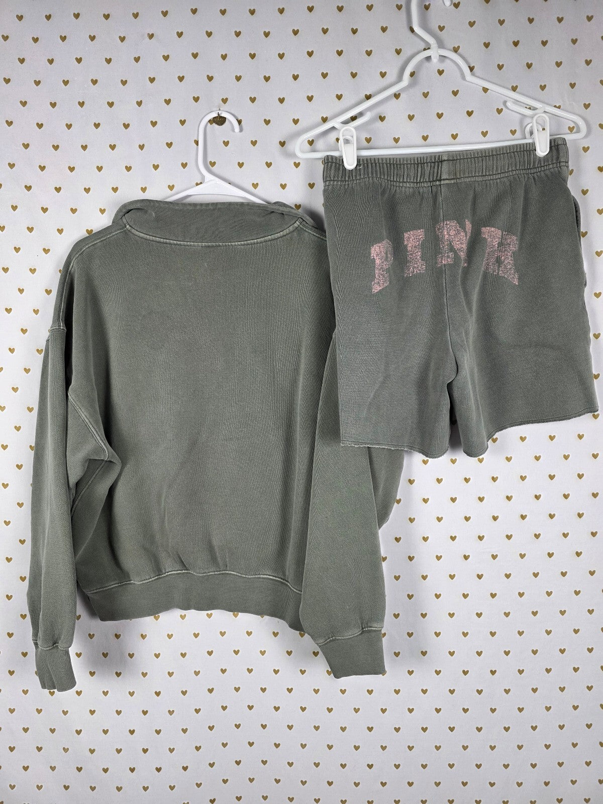 Victorias Secret Pink Sweater Shorts SET outfit Small Quarter Zip Green