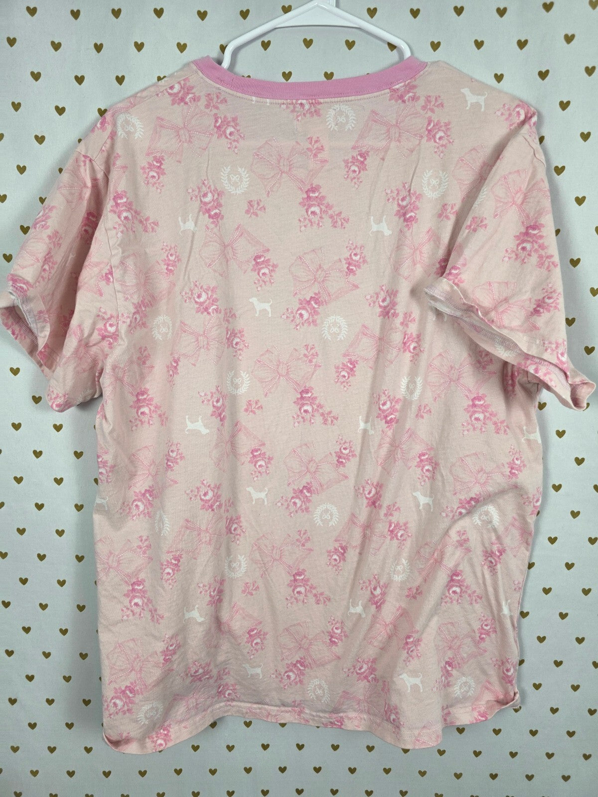Victorias Secret PINK LOVESHACKFANCY Bows Logo Tee shirt LARGE Floral Campus Tee