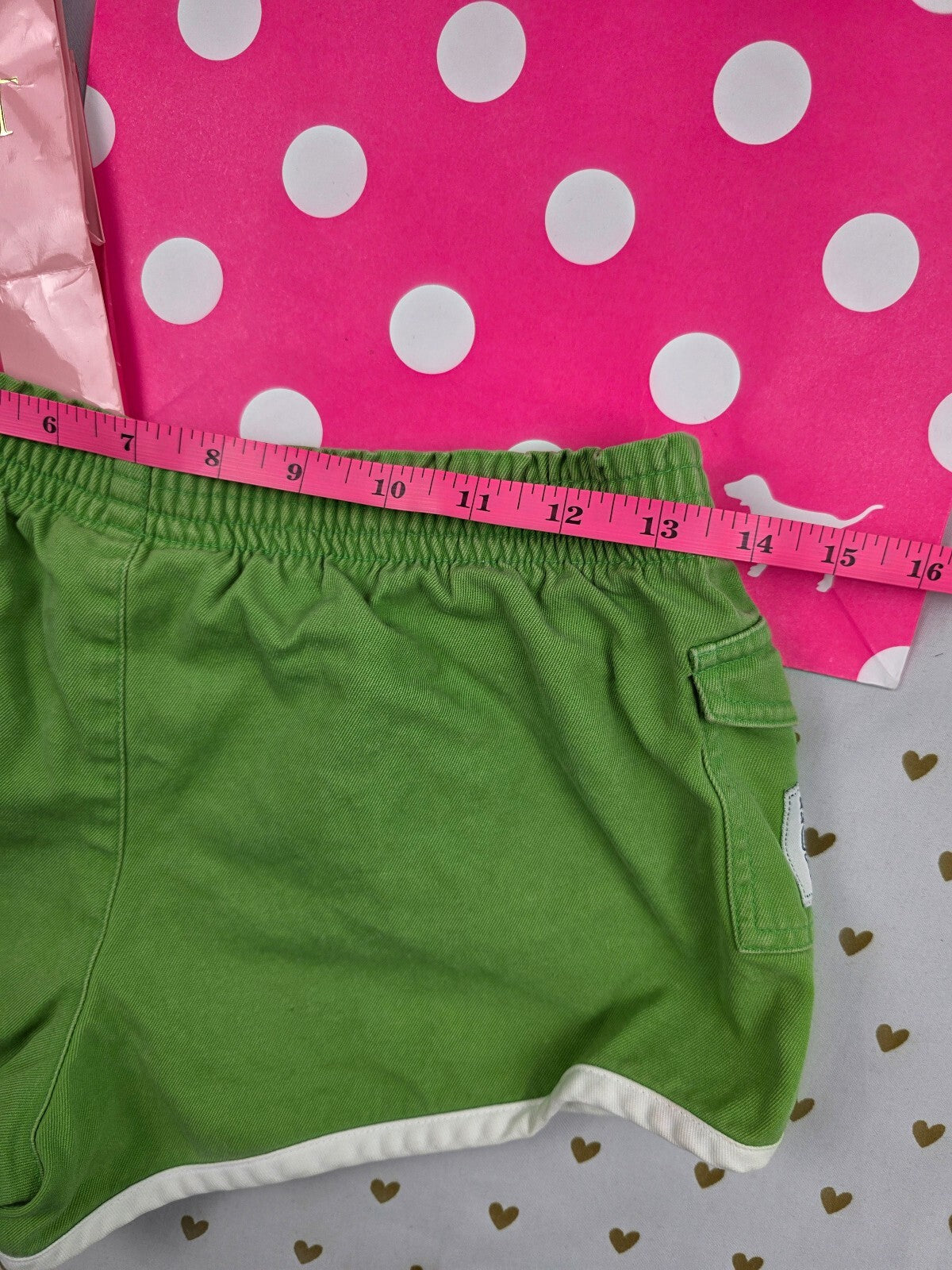 Vintage 2007 VS PINK Green Foldover Dolphin Shorts XS Go Pink Y2K Cargo