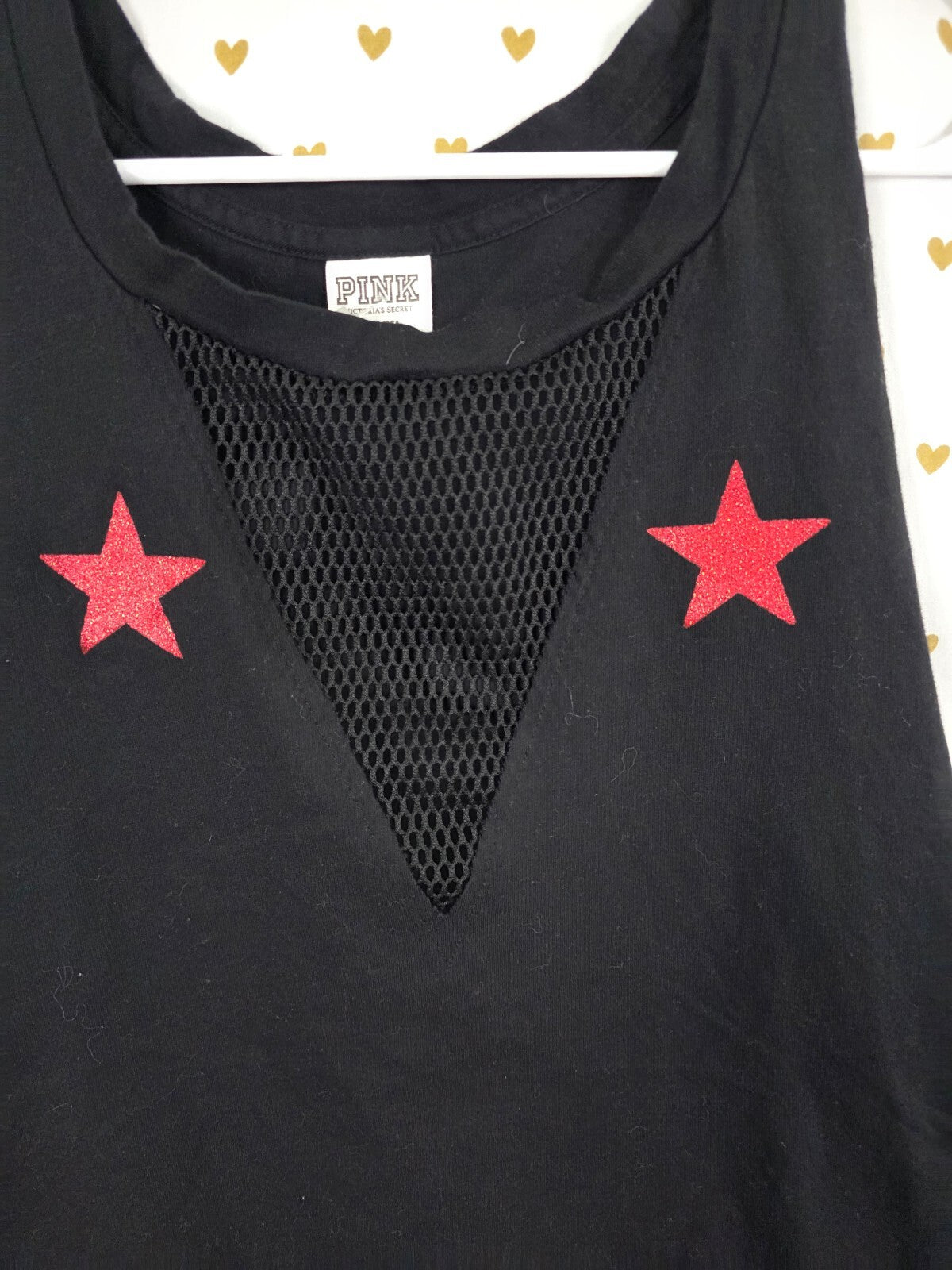 Victorias Secret PINK Glitter Bling USA Merica Red White LIT Tank Top Medium