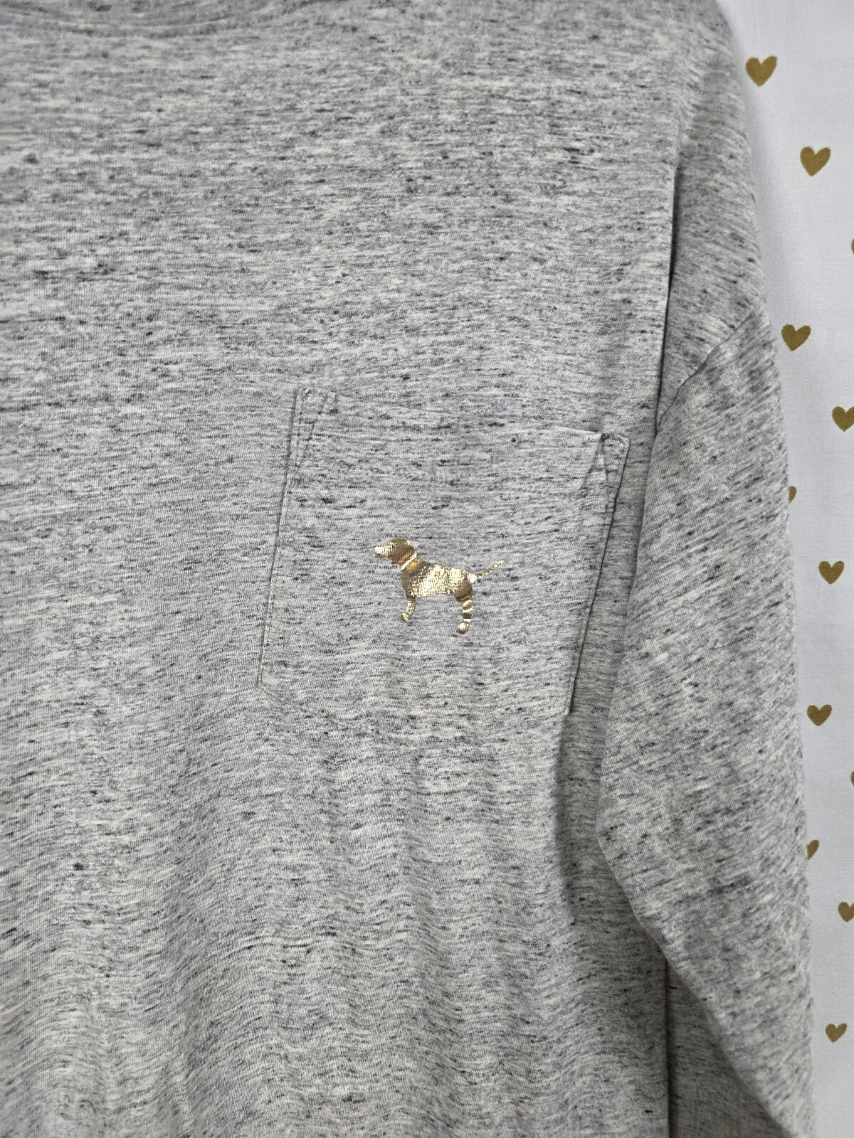 Victorias Secret PINK Gold Bling Sequined Dog Logo Long sleeve tee shirt SMALL