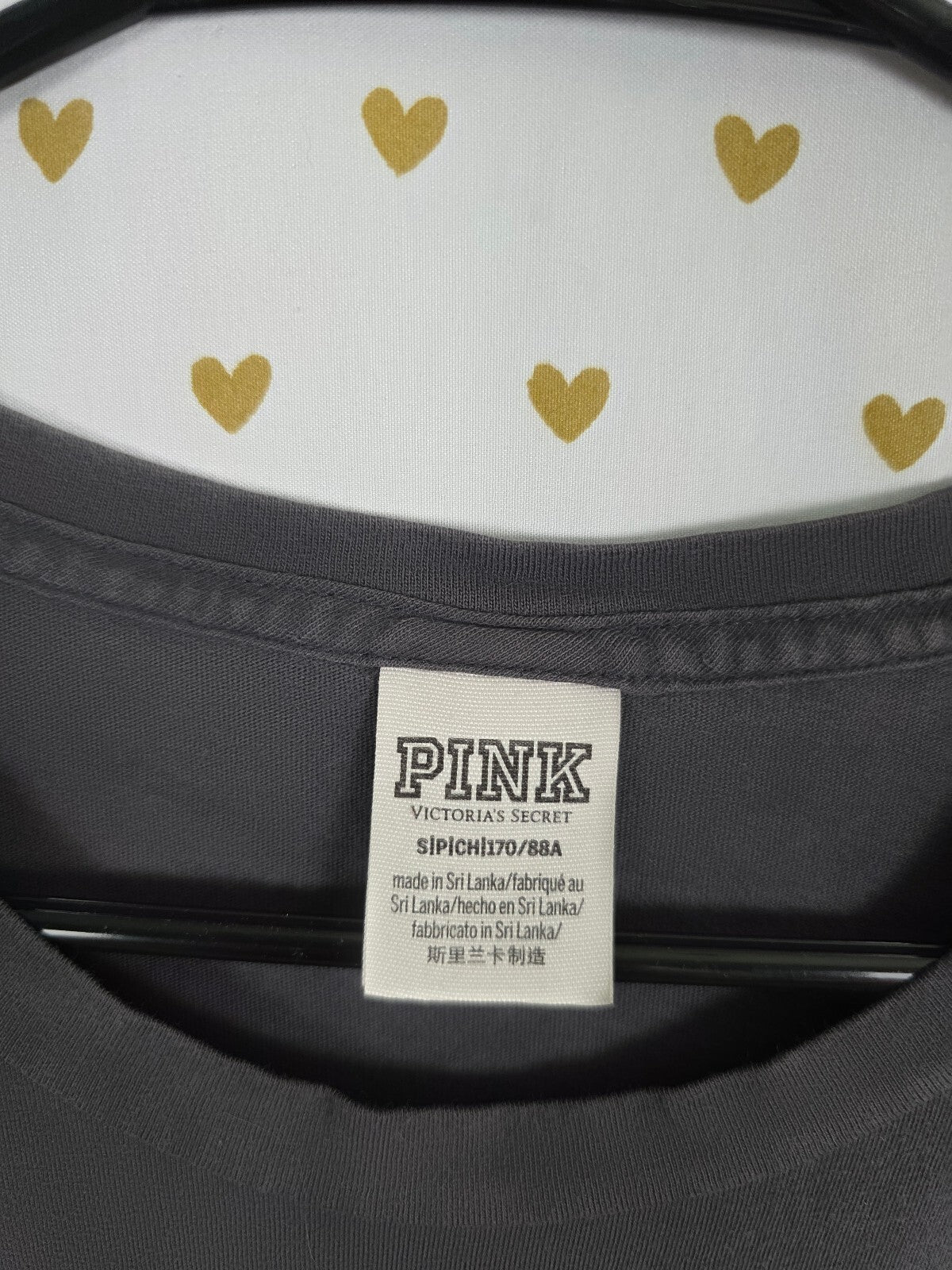 Victorias Secret PINK Checkered BLING Sequined Tee shirt 86 Grey Small