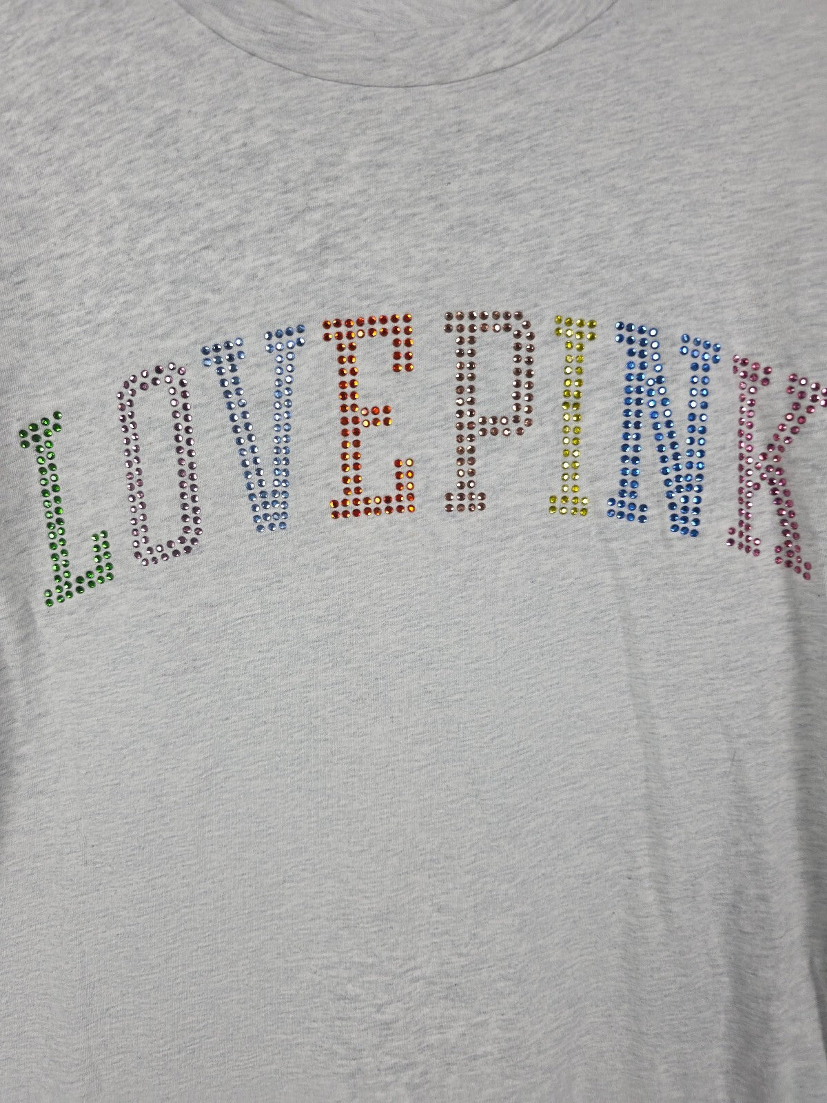 Victorias Secret PINK Love BLING Studded Rainbow Logo tee shirt SMALL