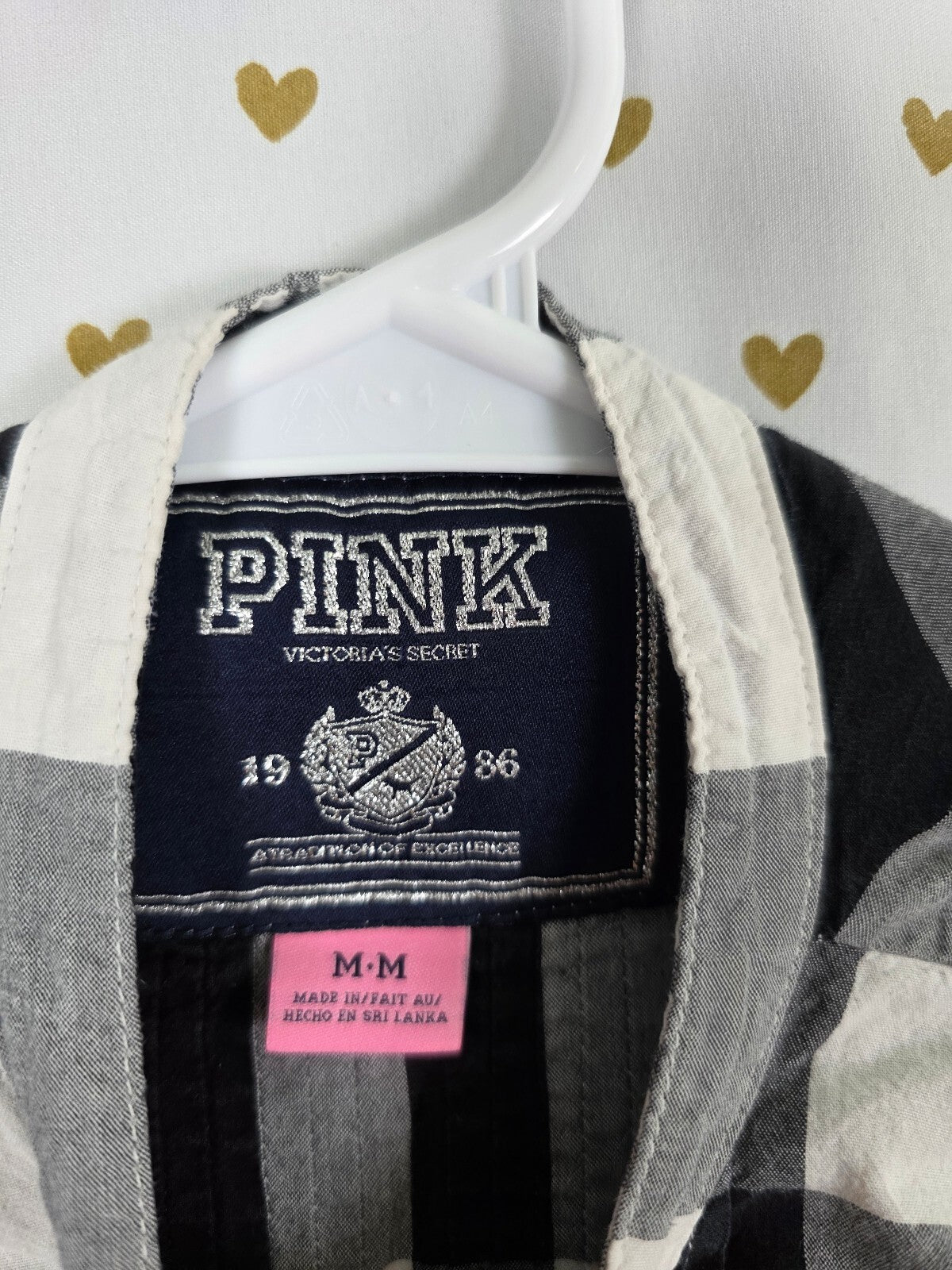 Victoria's Secret PINK Plaid Shirt Dress M Black White Buffalo Check Vintage