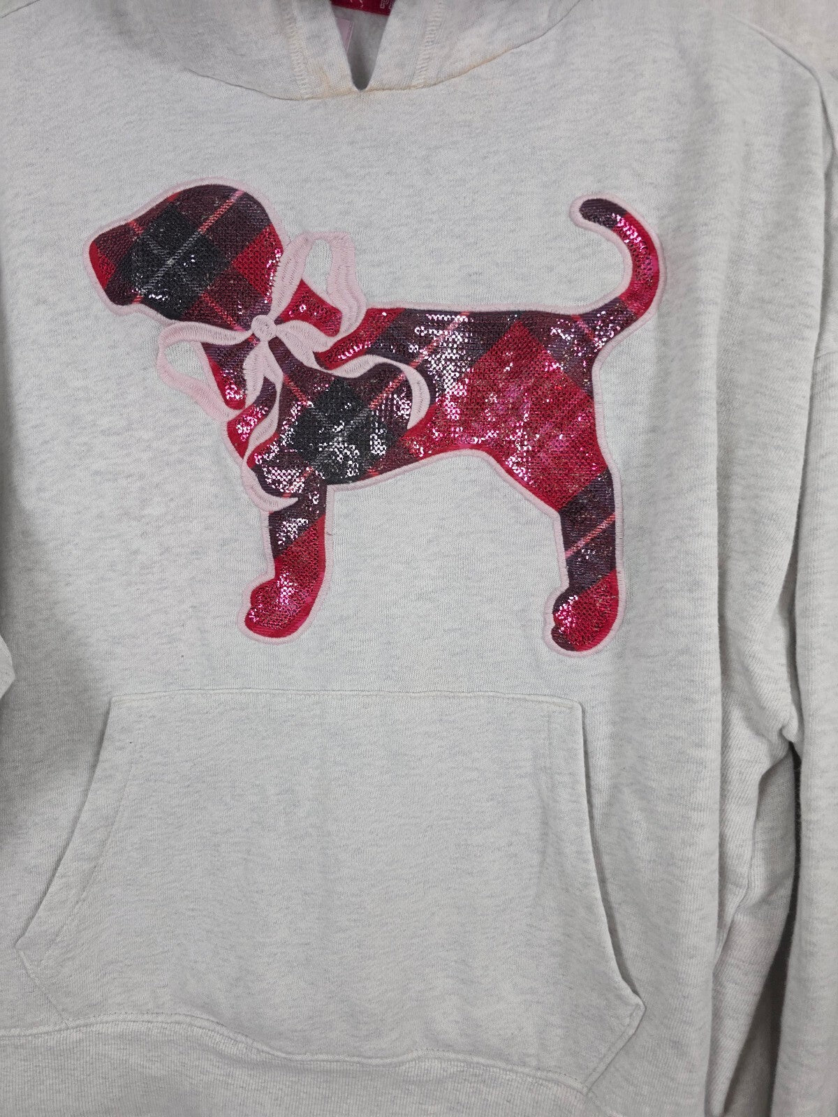 Victoria's Secret PINK x LoveShackFancy Dog Hoodie Jogger M Plaid BLING SET