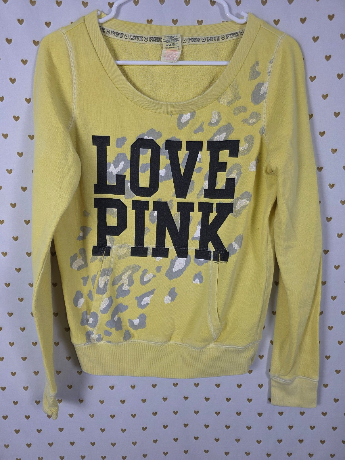Rare PINK Victoria's Secret Leopard Logo LOVE PINK Crewneck Sweatshirt SMALL